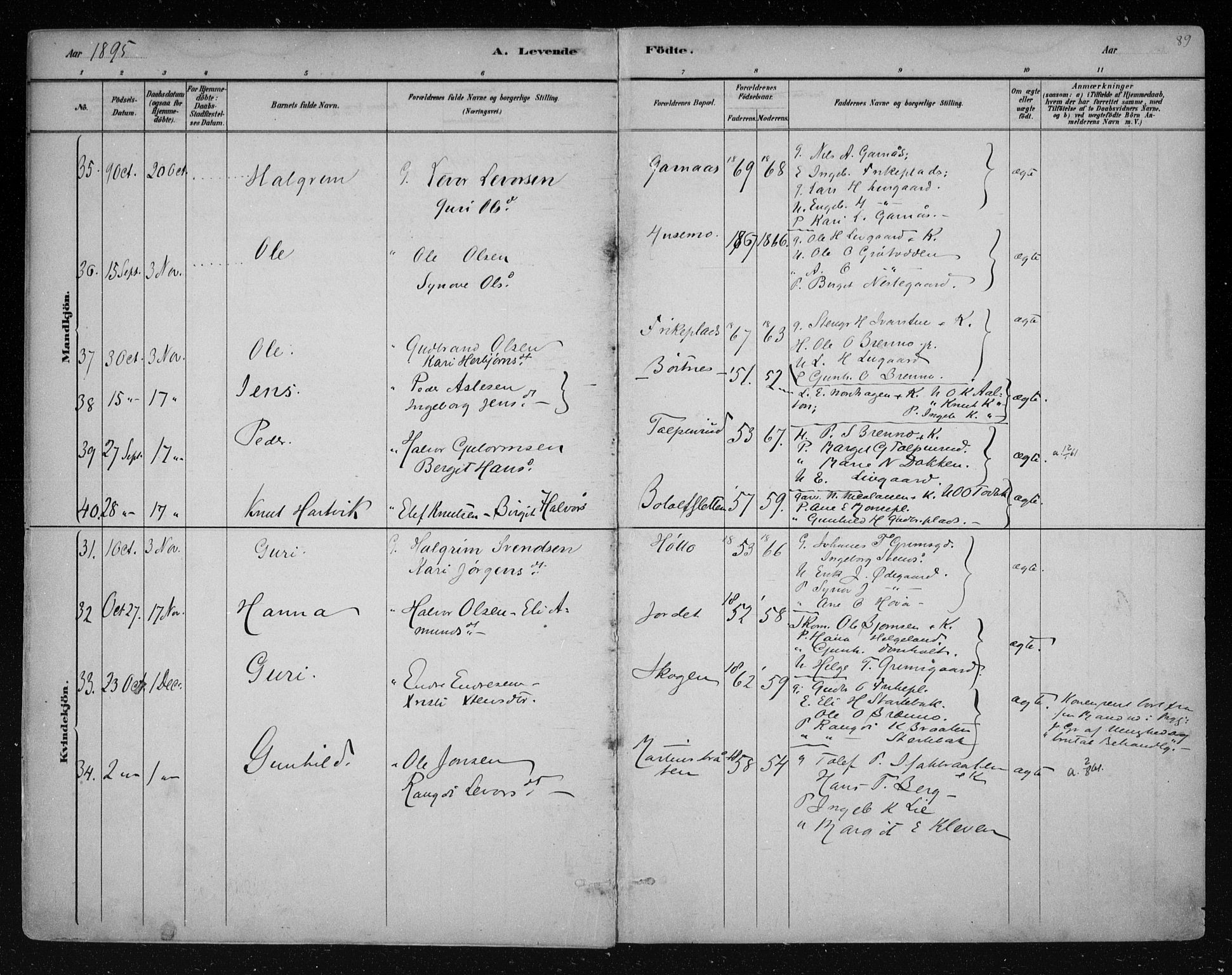 Nes kirkebøker, SAKO/A-236/F/Fa/L0011: Parish register (official) no. 11, 1881-1912, p. 89