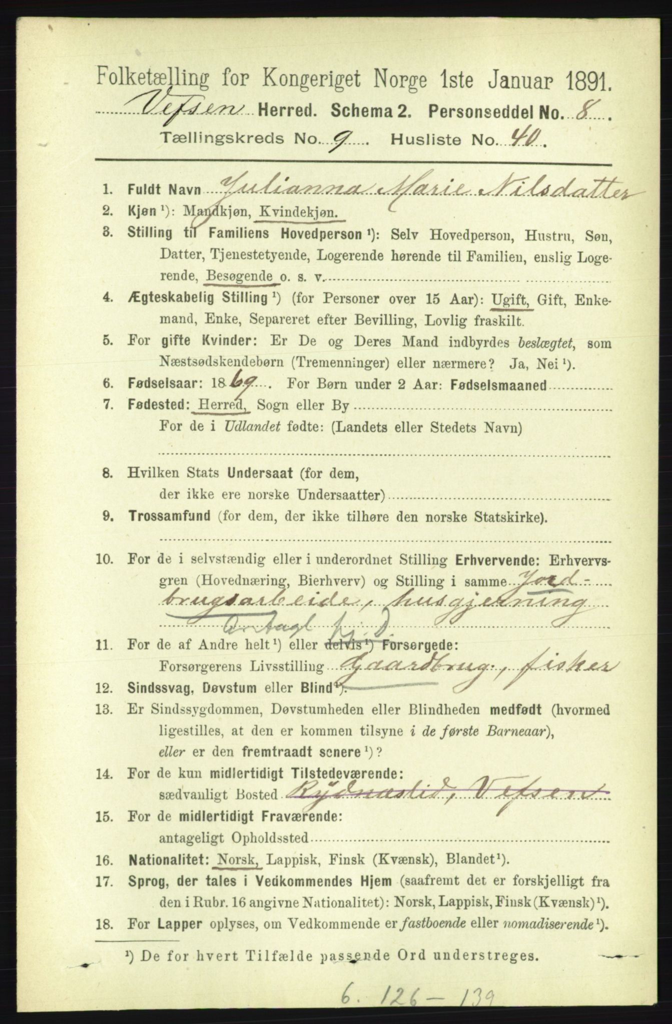 RA, 1891 census for 1824 Vefsn, 1891, p. 4952