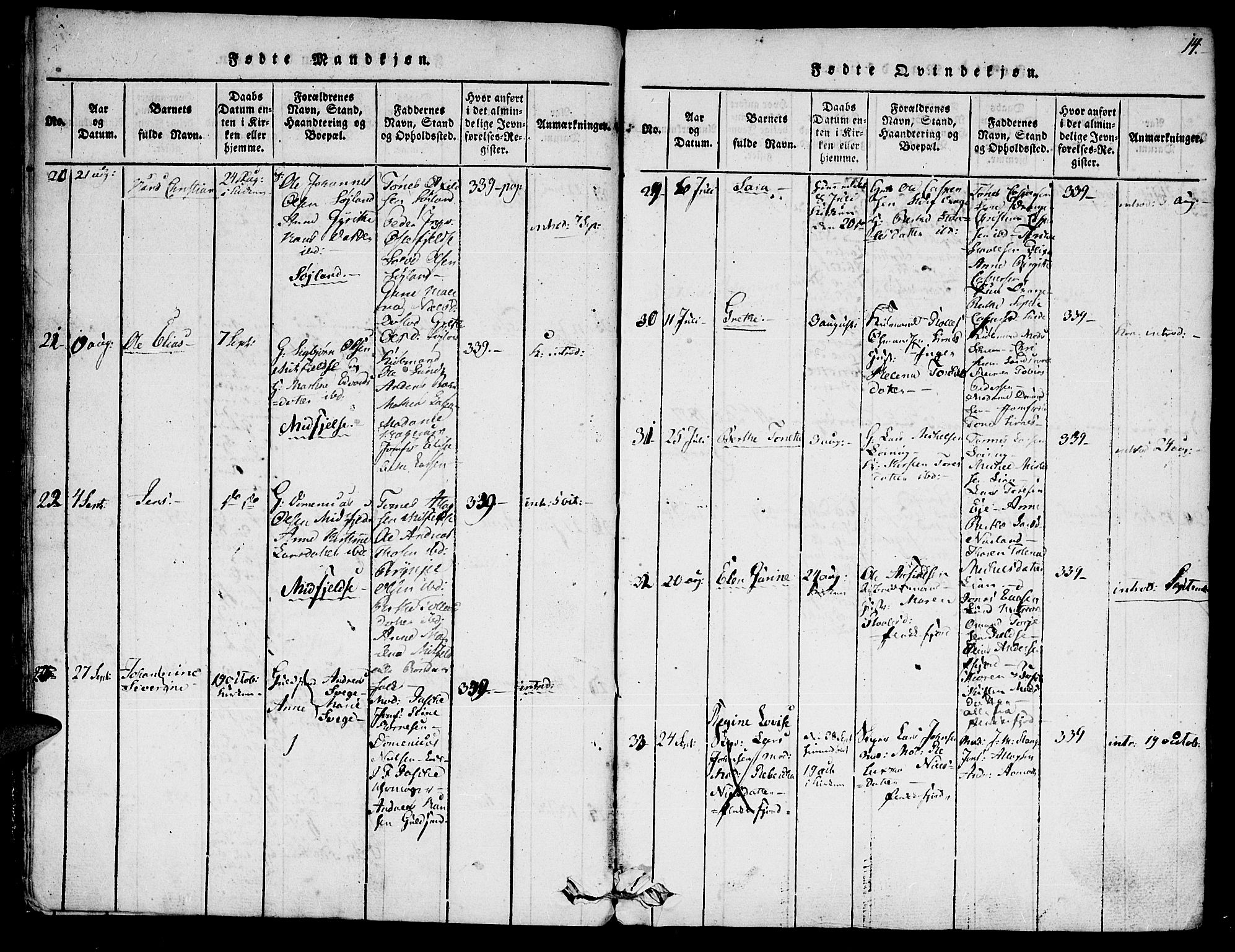 Flekkefjord sokneprestkontor, AV/SAK-1111-0012/F/Fa/Fac/L0002: Parish register (official) no. A 2, 1815-1826, p. 14