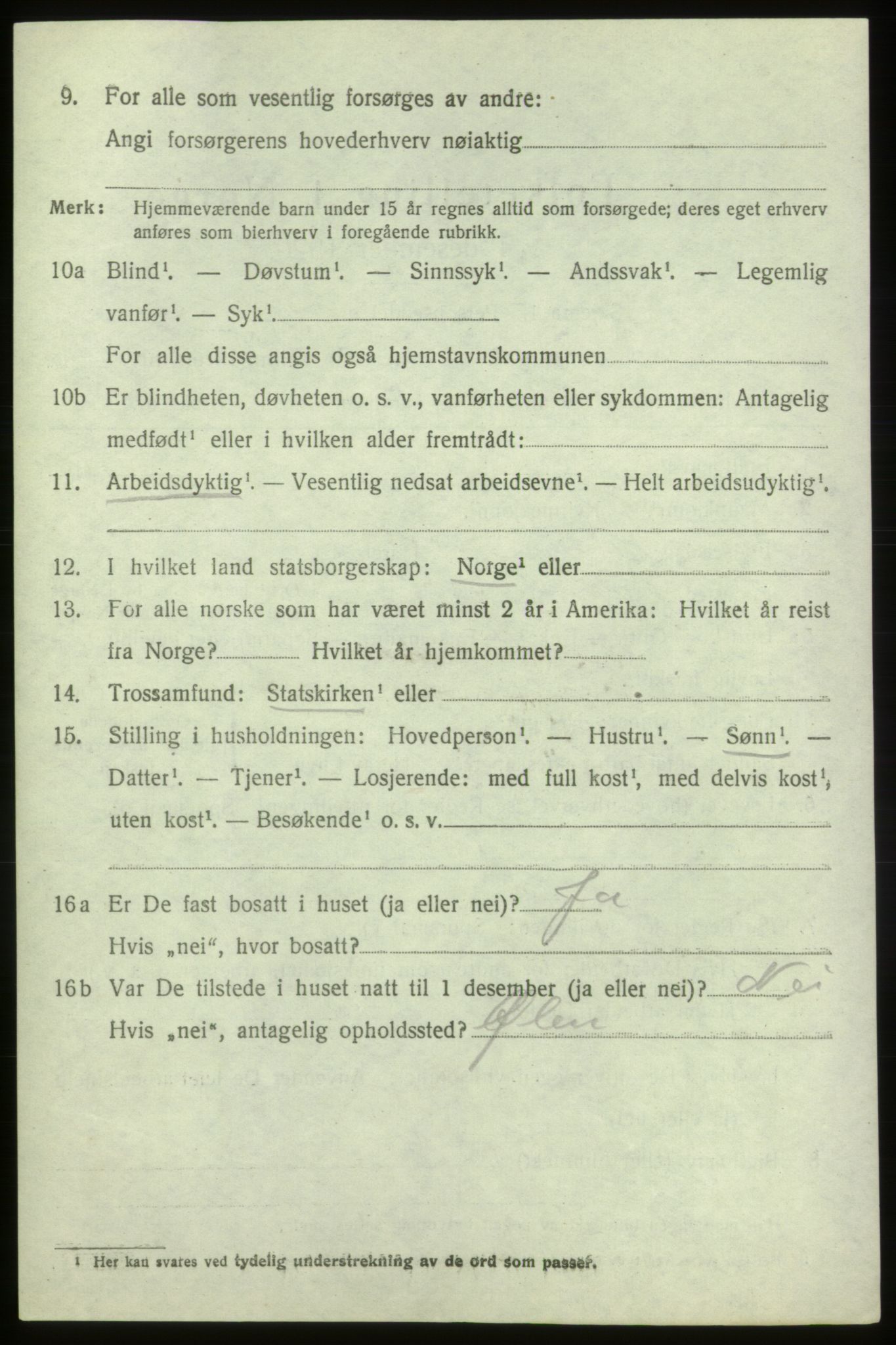 SAB, 1920 census for Sveio, 1920, p. 1313