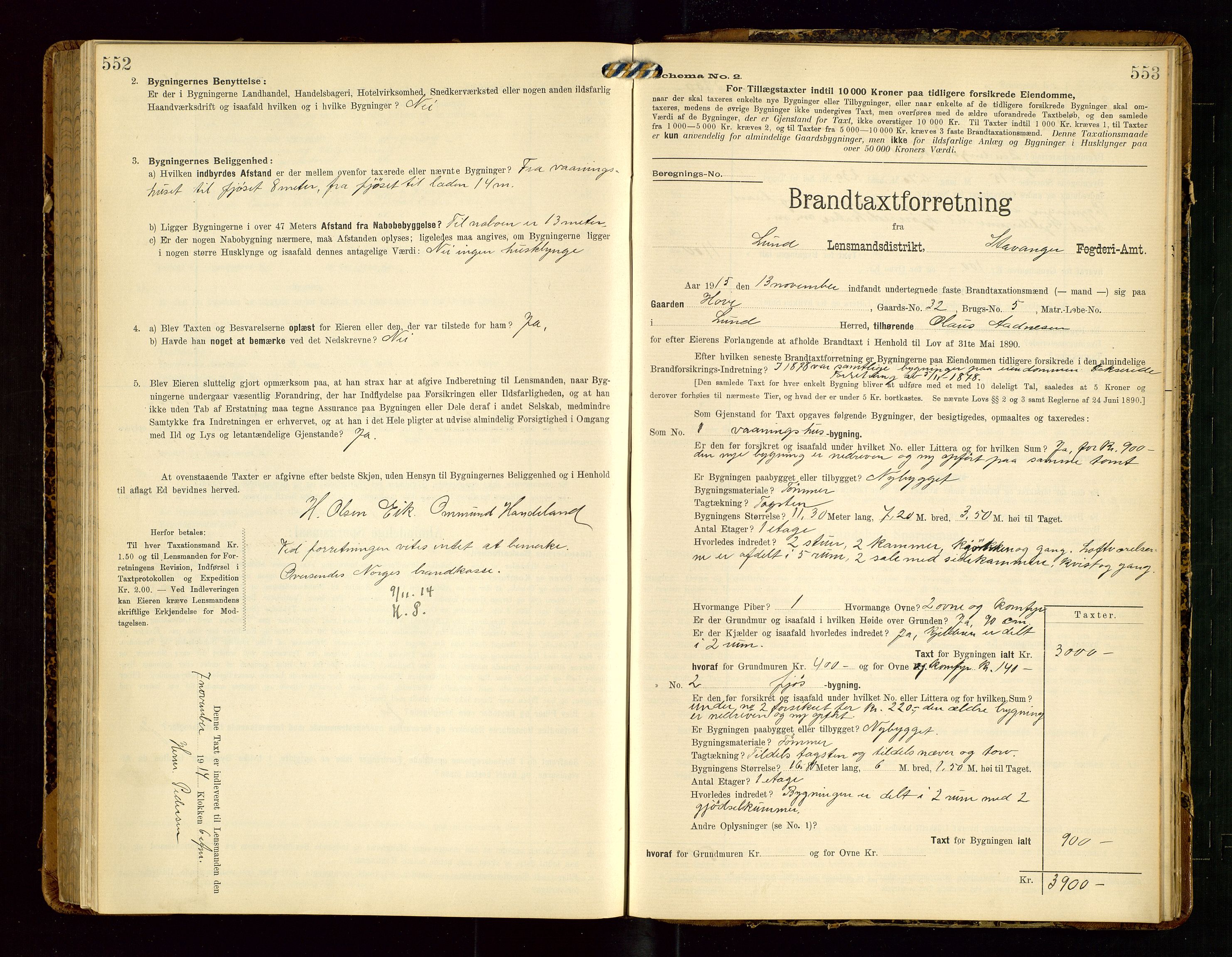 Lund lensmannskontor, SAST/A-100303/Gob/L0002: "Brandtakstprotokol", 1908-1918, p. 552-553