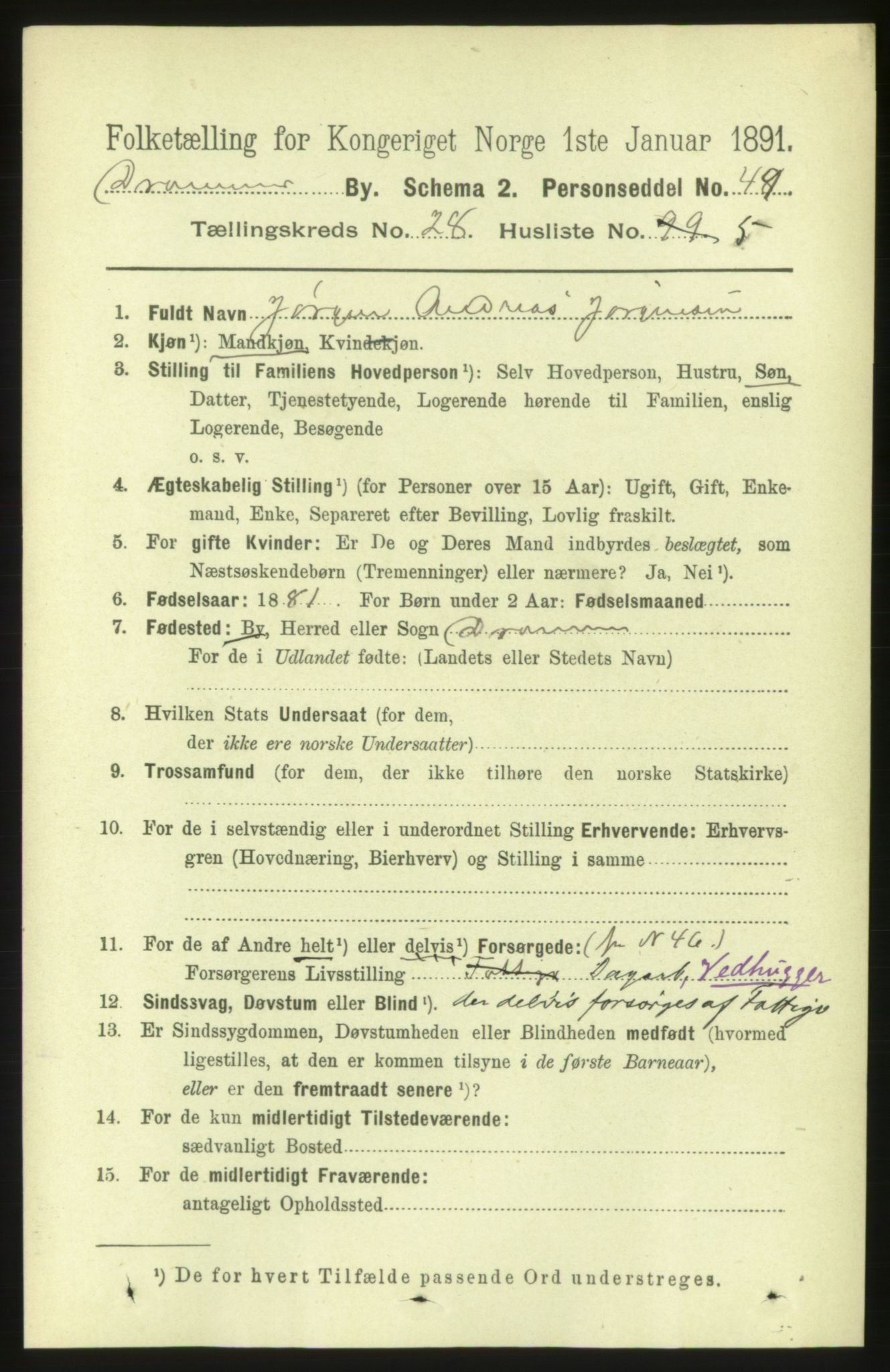 RA, 1891 census for 0602 Drammen, 1891, p. 16825