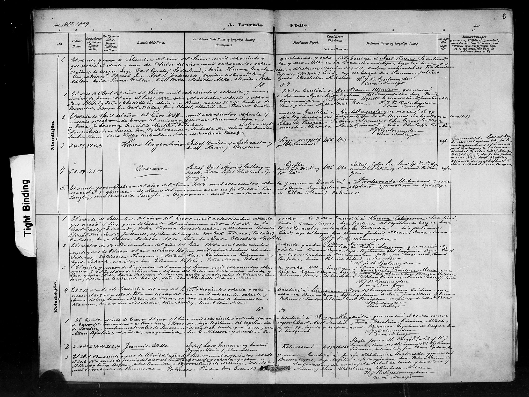 Den norske sjømannsmisjon i utlandet/Syd-Amerika (Buenos Aires m.fl.), SAB/SAB/PA-0118/H/Ha/L0001: Parish register (official) no. A 1, 1888-1898, p. 6