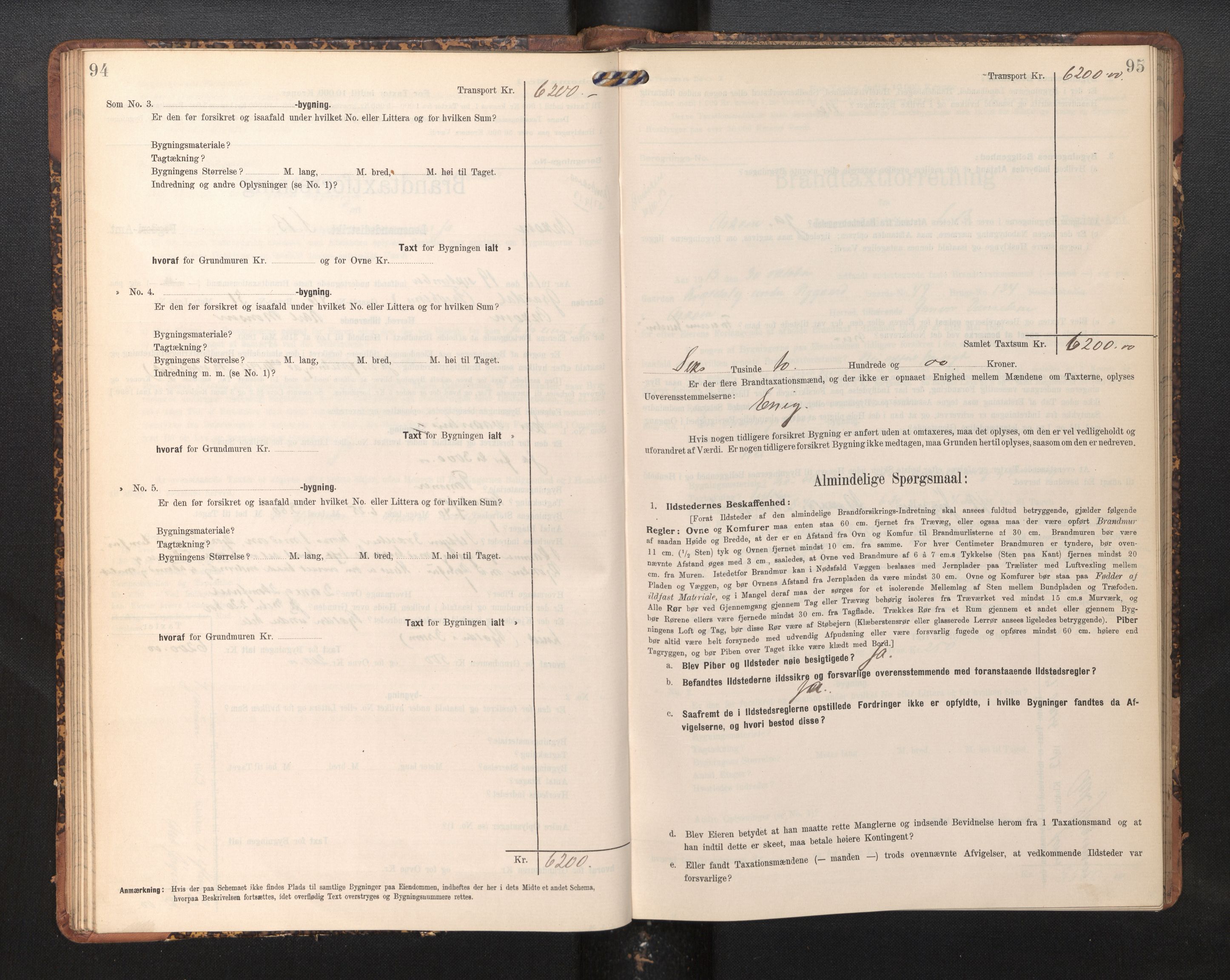 Lensmannen i Askøy, AV/SAB-A-31001/0012/L0006: Branntakstprotokoll, skjematakst, Laksevåg, 1907-1917, p. 94-95