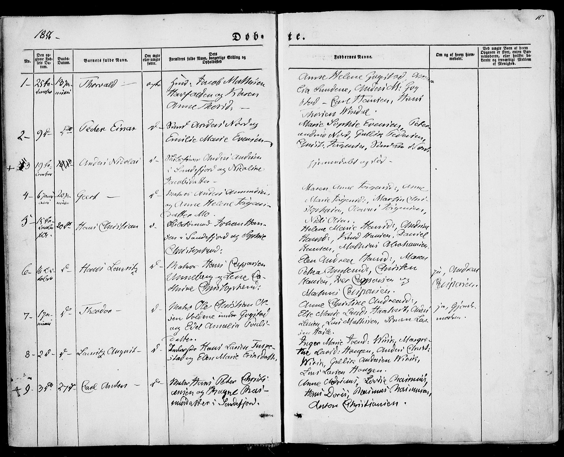Sandar kirkebøker, SAKO/A-243/F/Fa/L0007: Parish register (official) no. 7, 1855-1861, p. 10