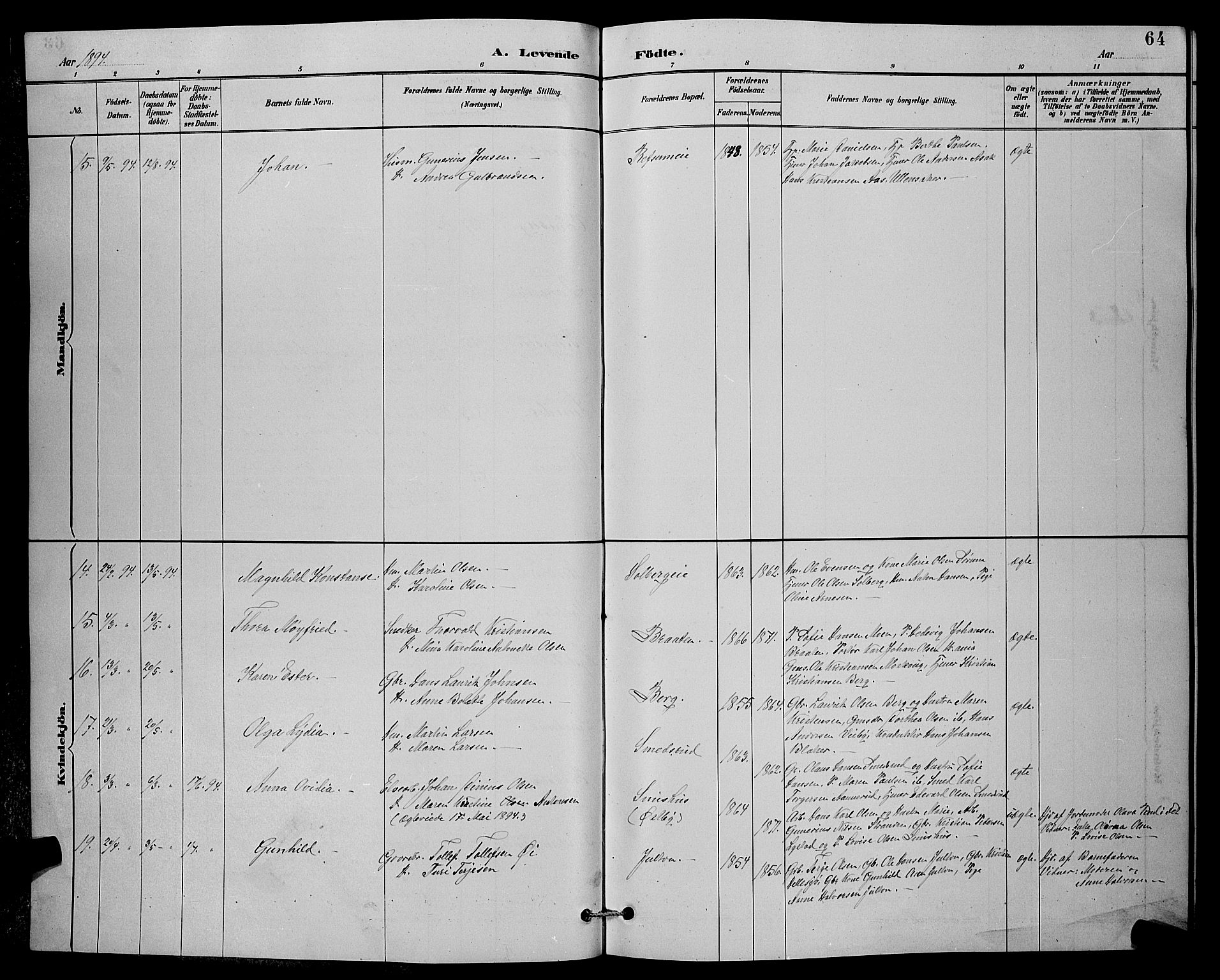 Sørum prestekontor Kirkebøker, AV/SAO-A-10303/G/Ga/L0005: Parish register (copy) no. I 5.1, 1886-1894, p. 64