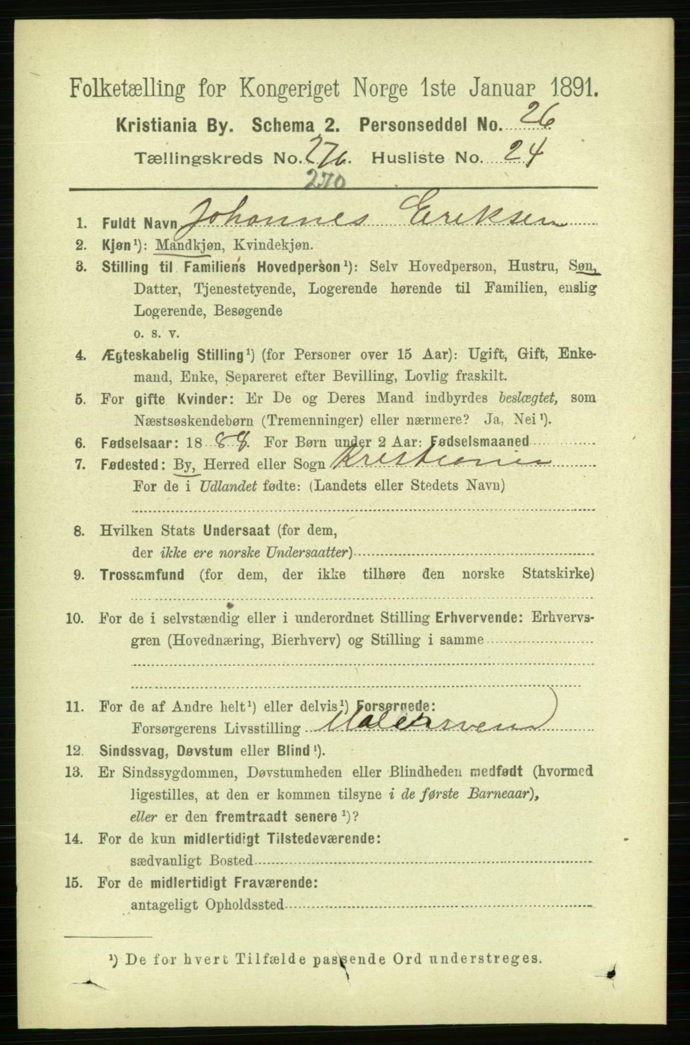 RA, 1891 census for 0301 Kristiania, 1891, p. 164483