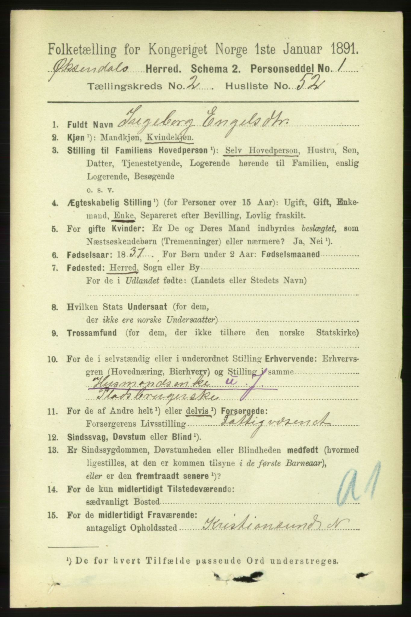 RA, 1891 census for 1561 Øksendal, 1891, p. 569