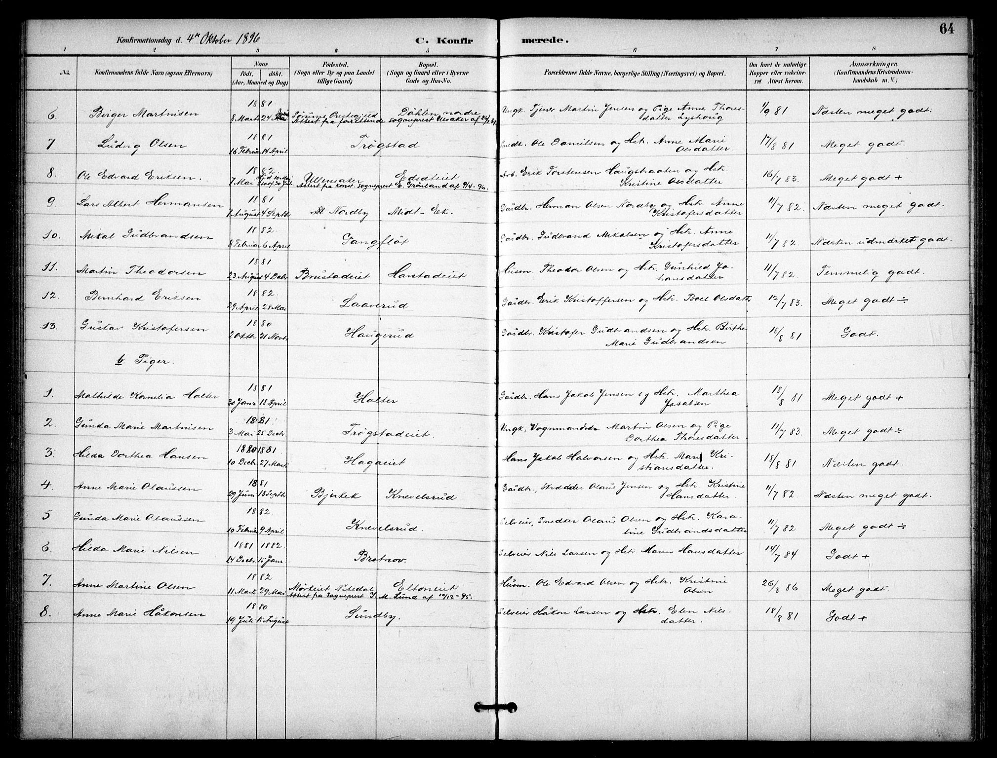 Nannestad prestekontor Kirkebøker, AV/SAO-A-10414a/F/Fb/L0002: Parish register (official) no. II 2, 1891-1909, p. 64