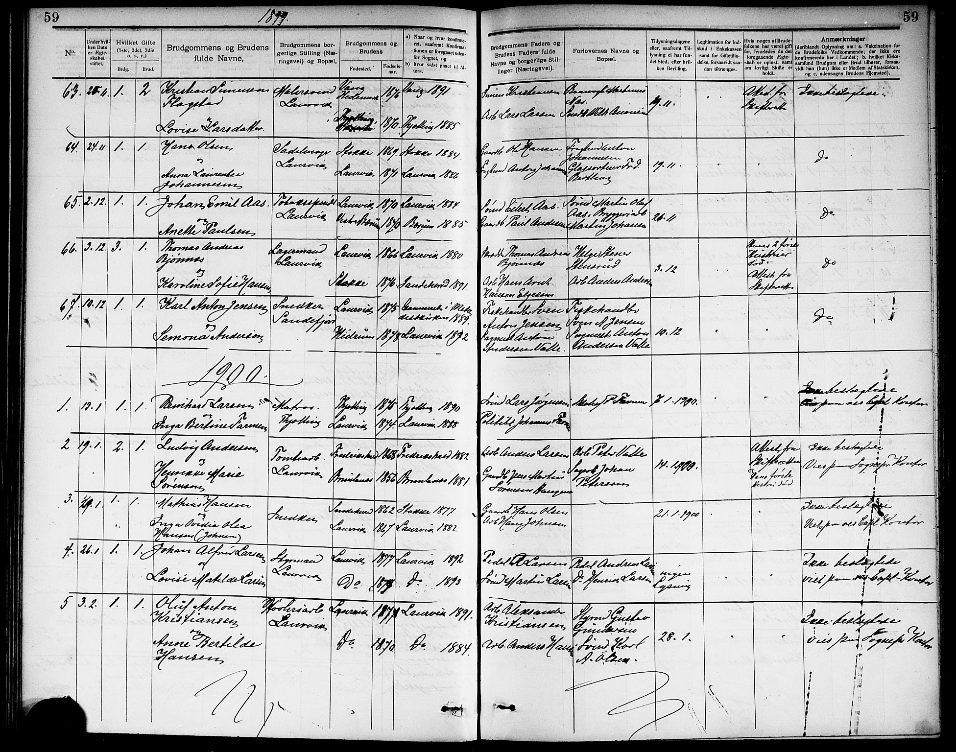 Larvik kirkebøker, SAKO/A-352/G/Ga/L0006: Parish register (copy) no. I 6, 1888-1917, p. 59