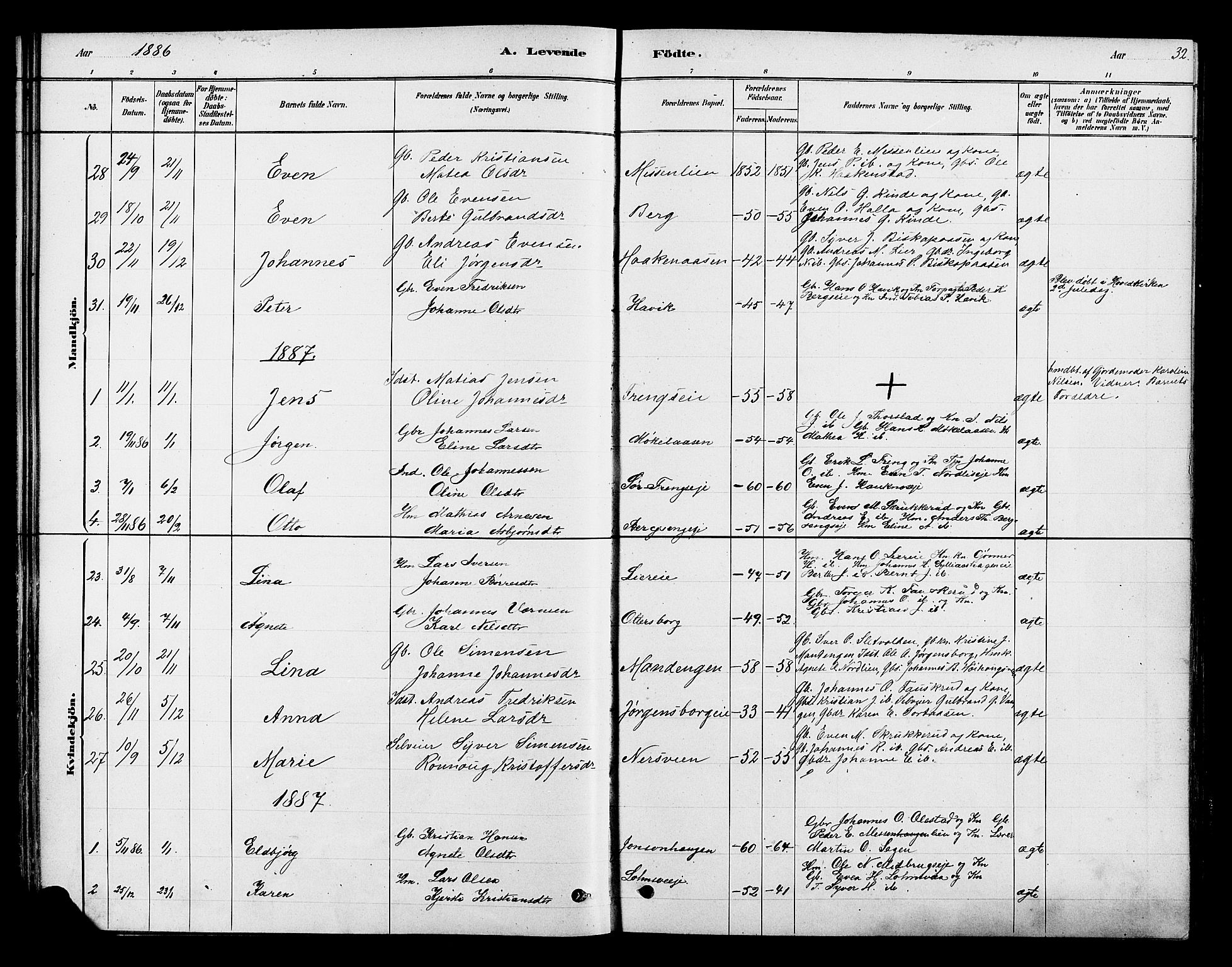 Ringsaker prestekontor, AV/SAH-PREST-014/K/Ka/L0013: Parish register (official) no. 13, 1879-1890, p. 32