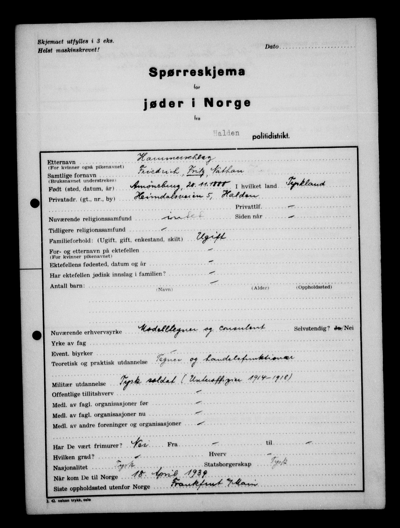 Statspolitiet - Hovedkontoret / Osloavdelingen, AV/RA-S-1329/G/Ga/L0012: Spørreskjema for jøder i Norge. 1: Aker 114- 207 (Levinson-Wozak) og 656 (Salomon). 2: Arendal-Hordaland. 3: Horten-Romerike.  , 1942, p. 546