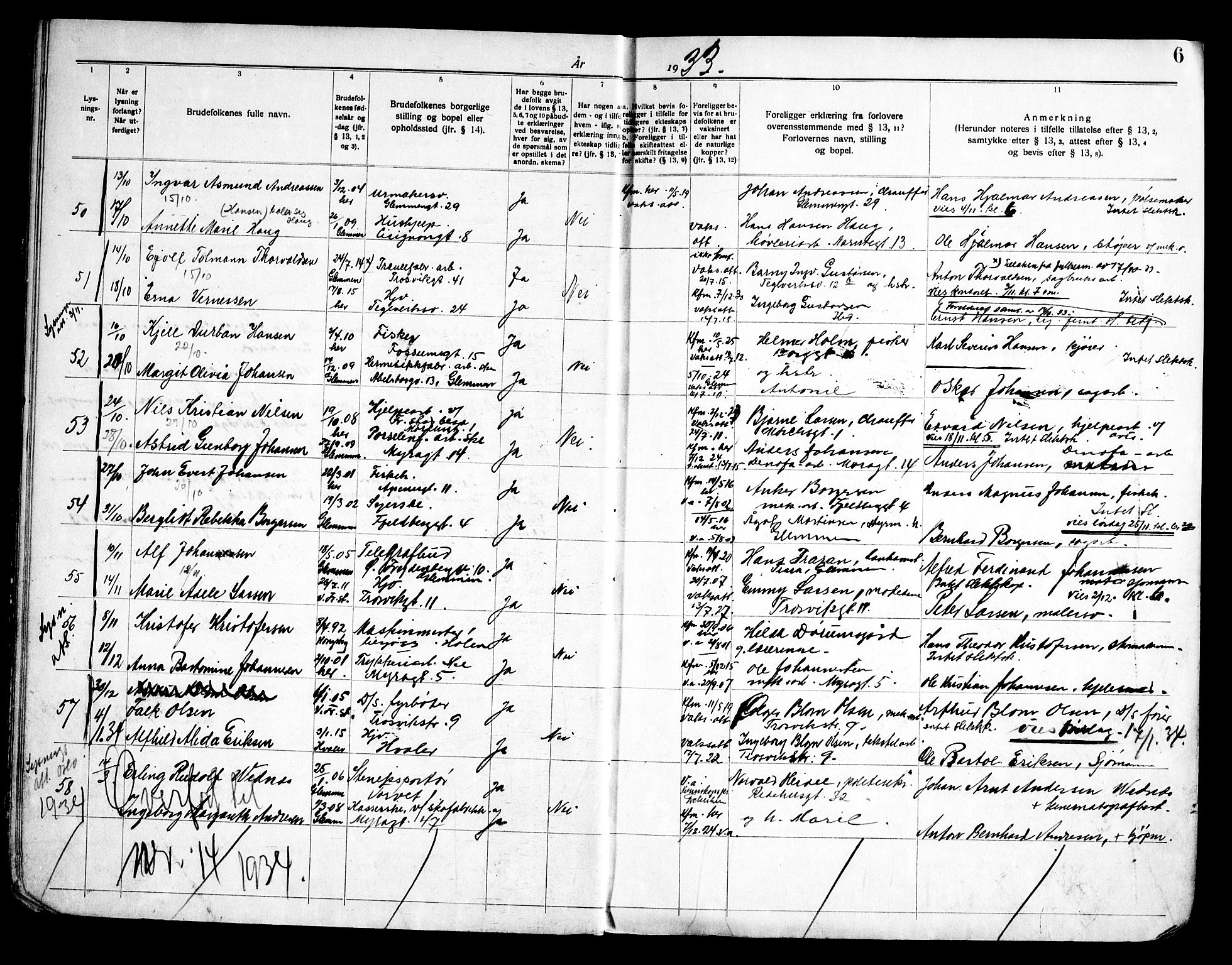 Fredrikstad domkirkes prestekontor Kirkebøker, AV/SAO-A-10906/H/Ha/L0004: Banns register no. 4, 1933-1947, p. 6