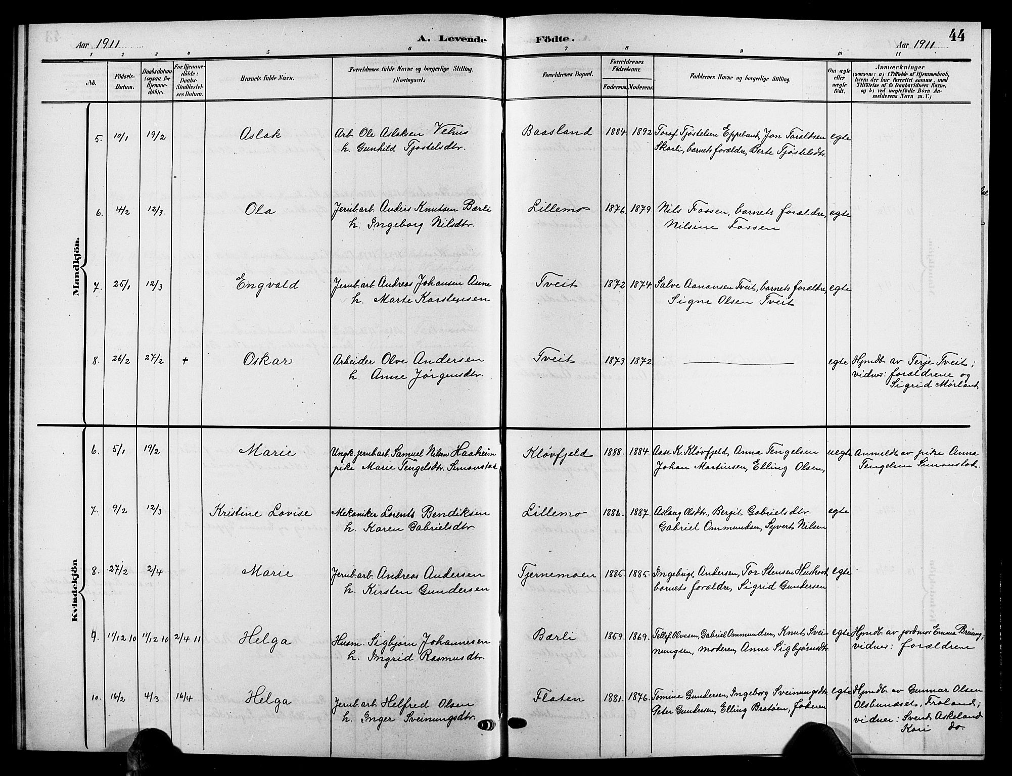 Åmli sokneprestkontor, SAK/1111-0050/F/Fb/Fbc/L0005: Parish register (copy) no. B 5, 1903-1916, p. 44