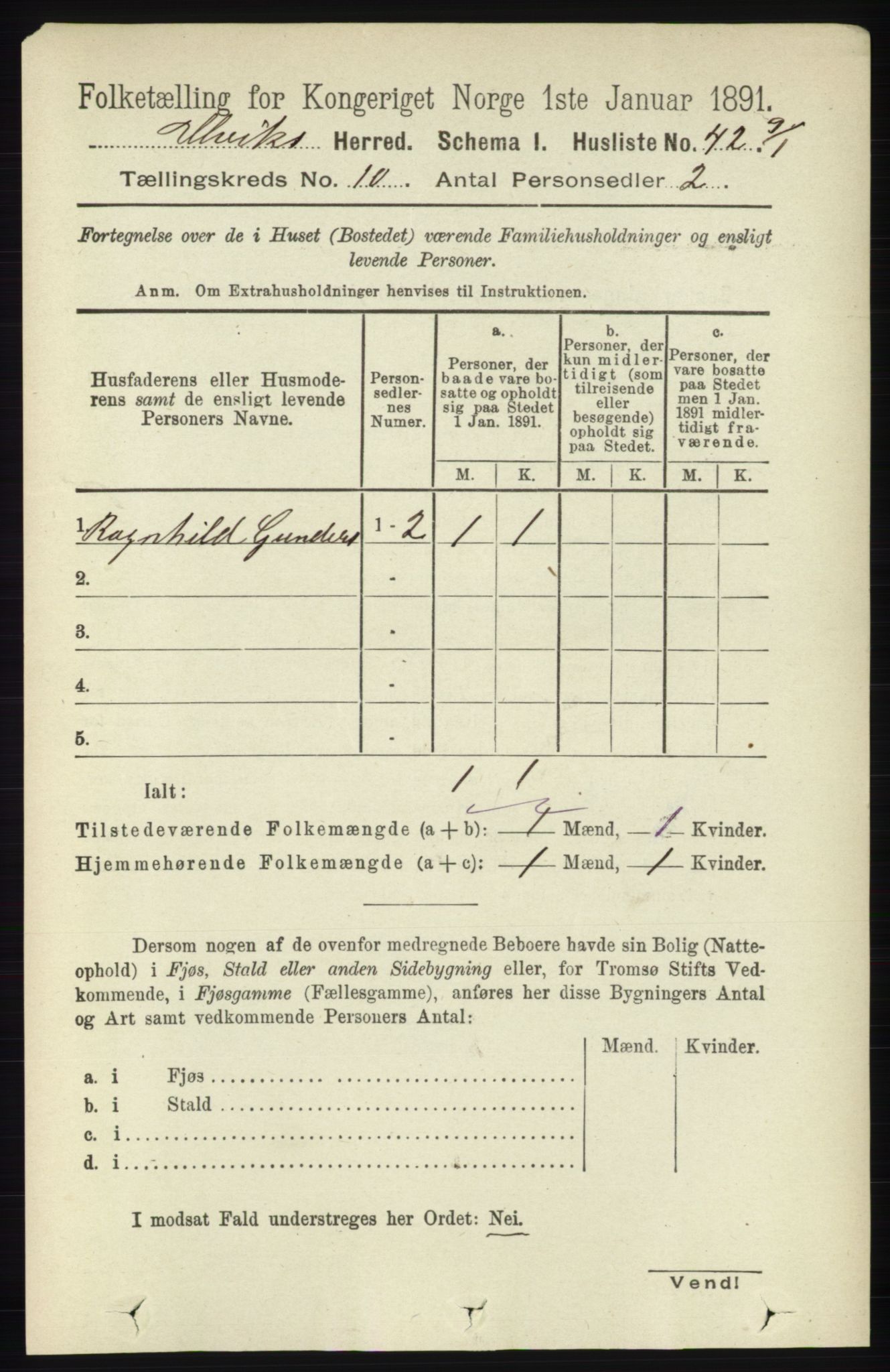 RA, 1891 census for 1233 Ulvik, 1891, p. 3226