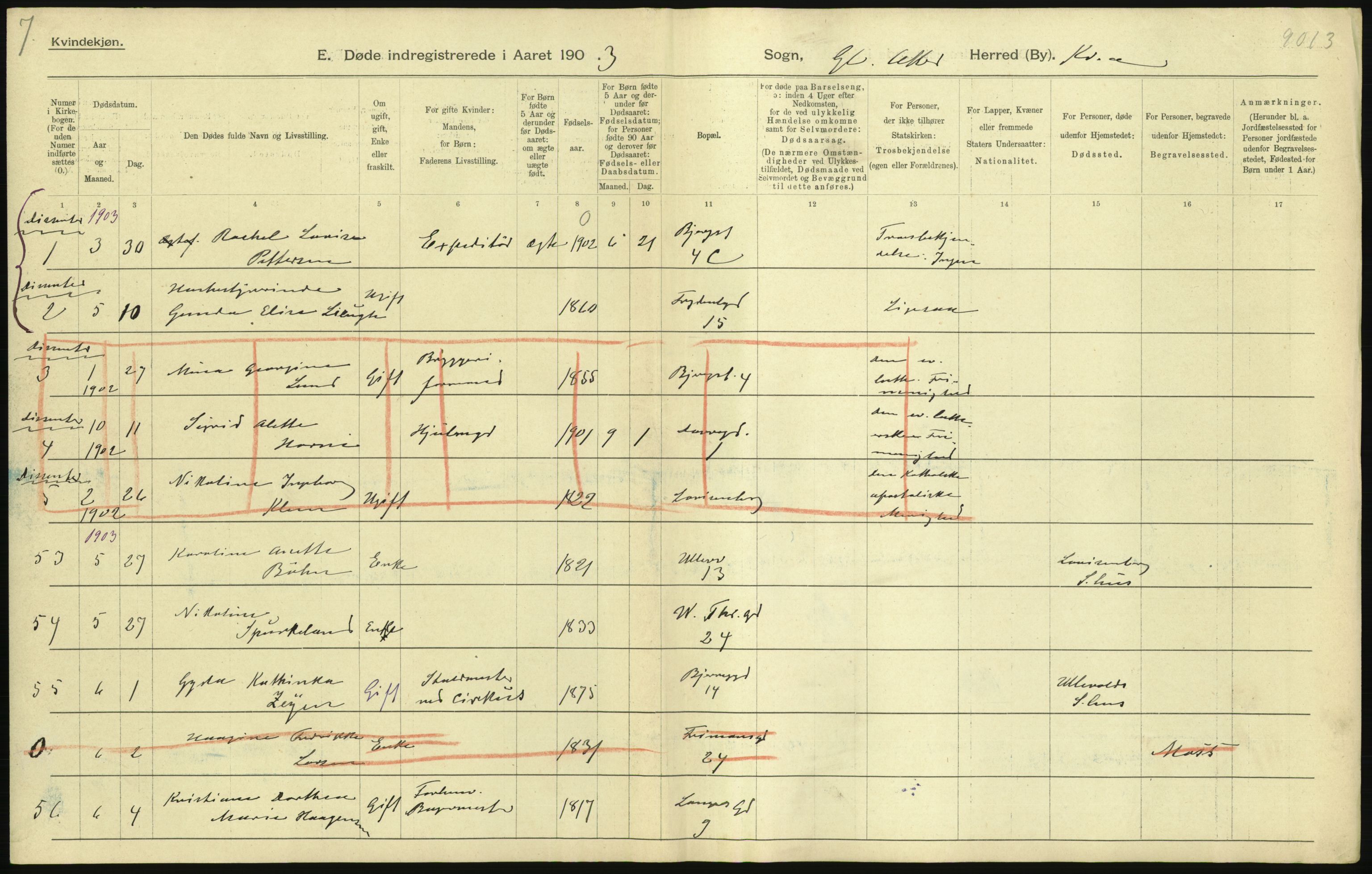 Statistisk sentralbyrå, Sosiodemografiske emner, Befolkning, AV/RA-S-2228/D/Df/Dfa/Dfaa/L0004: Kristiania: Gifte, døde, 1903, p. 53