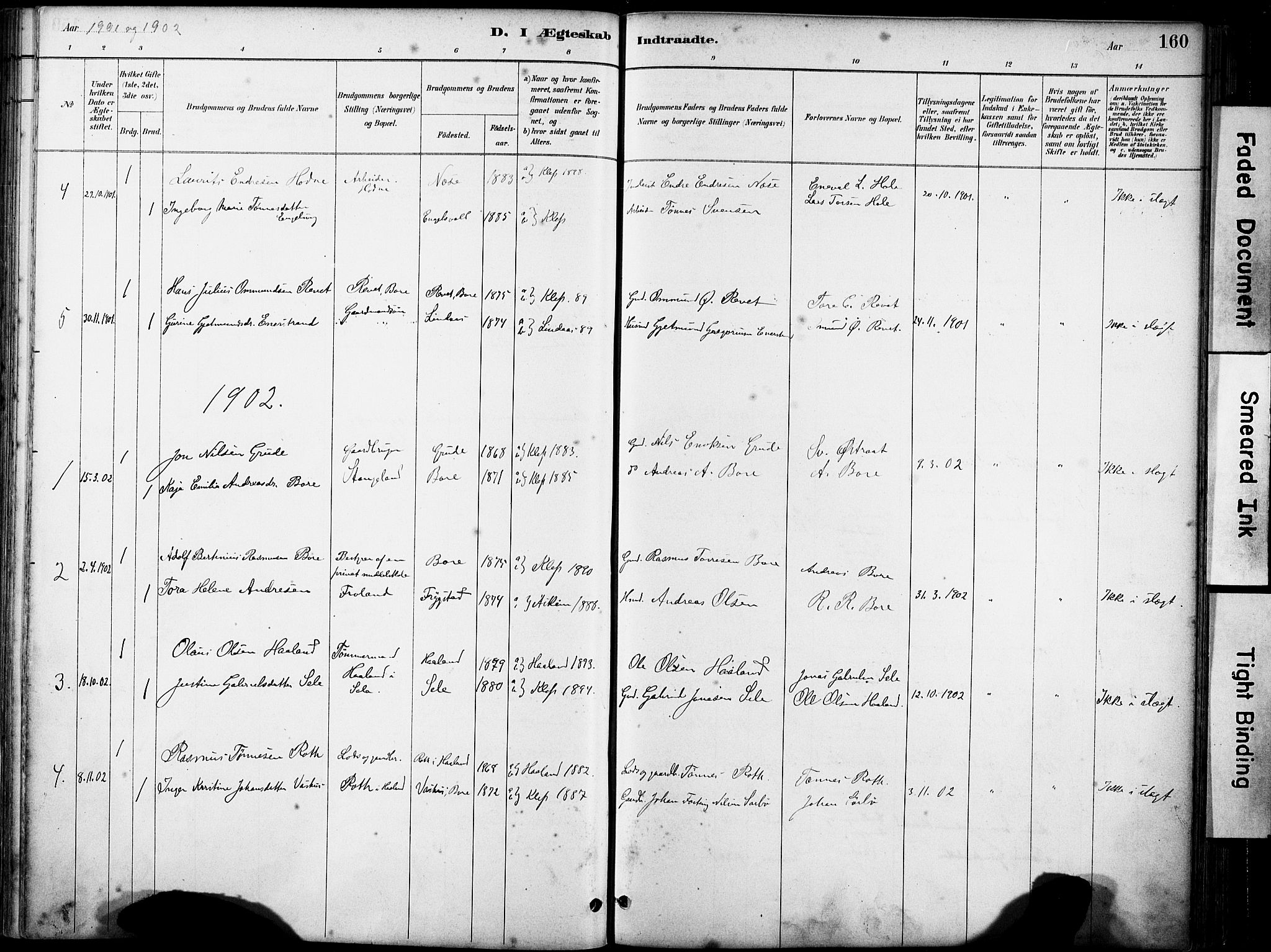 Klepp sokneprestkontor, SAST/A-101803/001/3/30BA/L0008: Parish register (official) no. A 9, 1886-1919, p. 160
