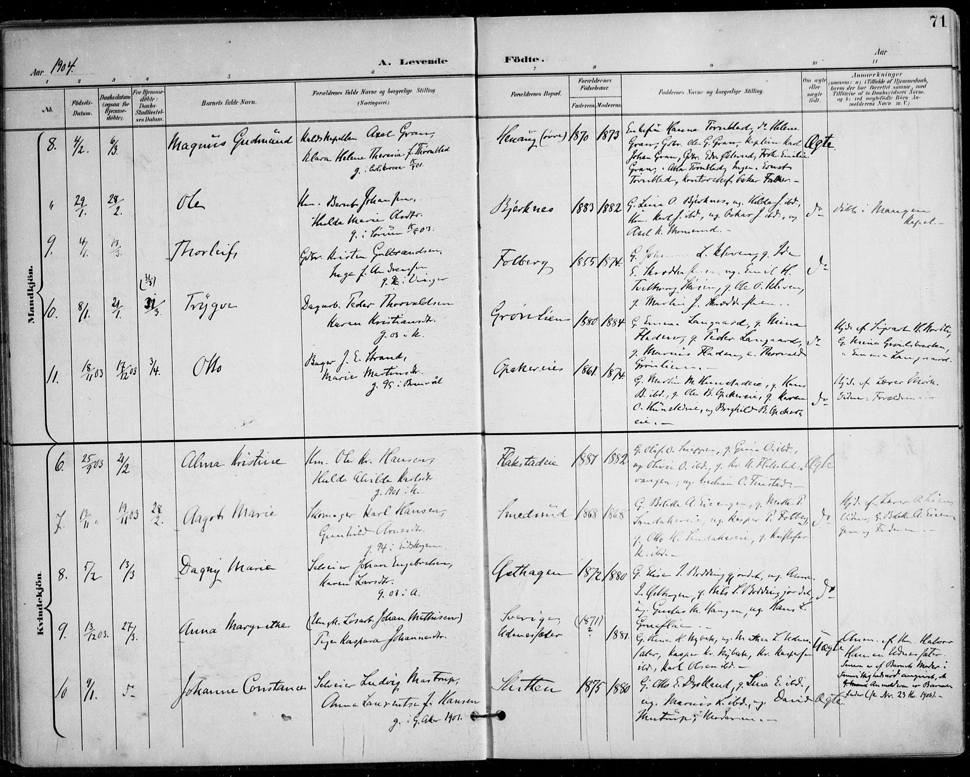 Nes prestekontor Kirkebøker, AV/SAO-A-10410/F/Fa/L0011: Parish register (official) no. I 11, 1899-1918, p. 71