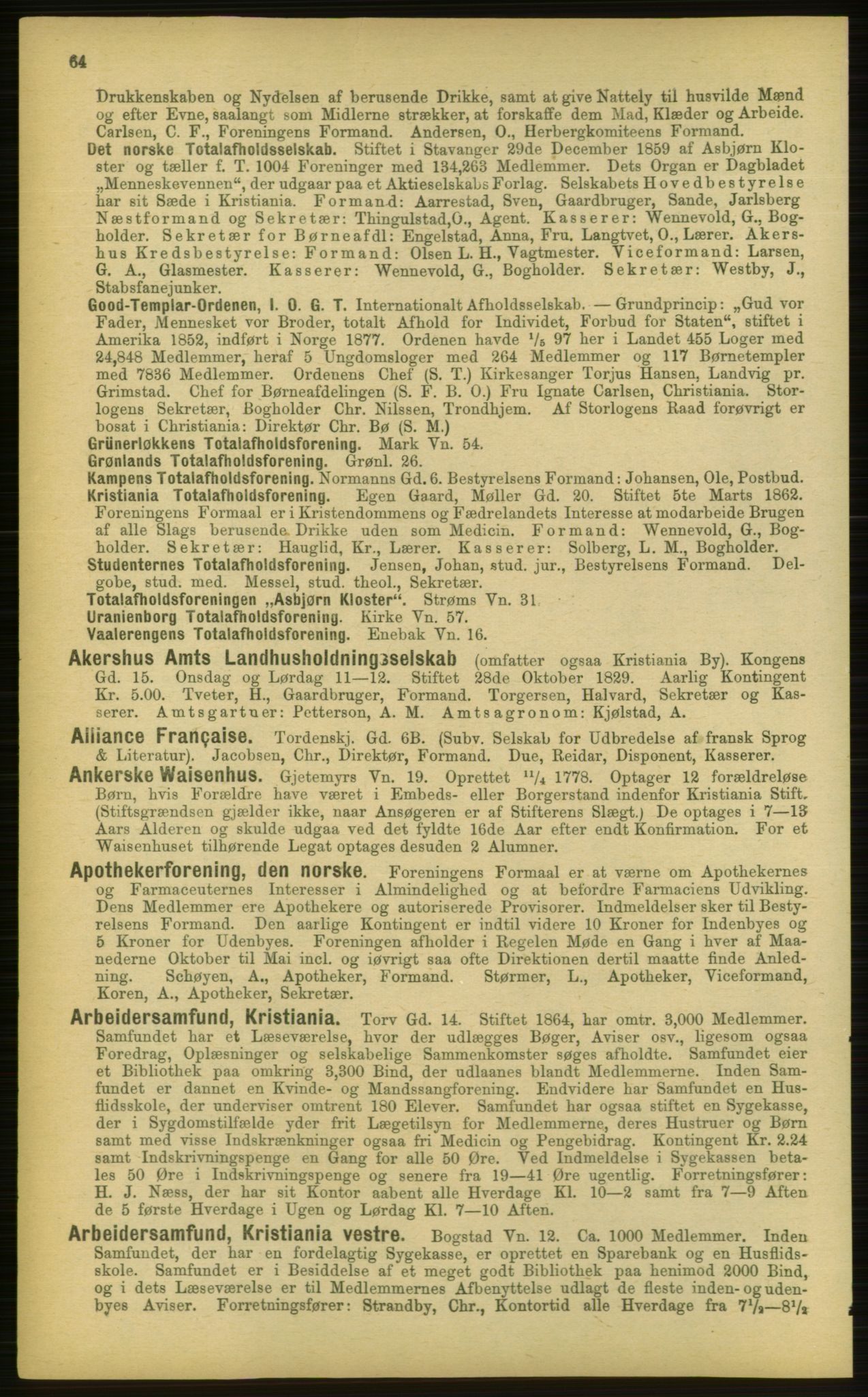 Kristiania/Oslo adressebok, PUBL/-, 1898, p. 64