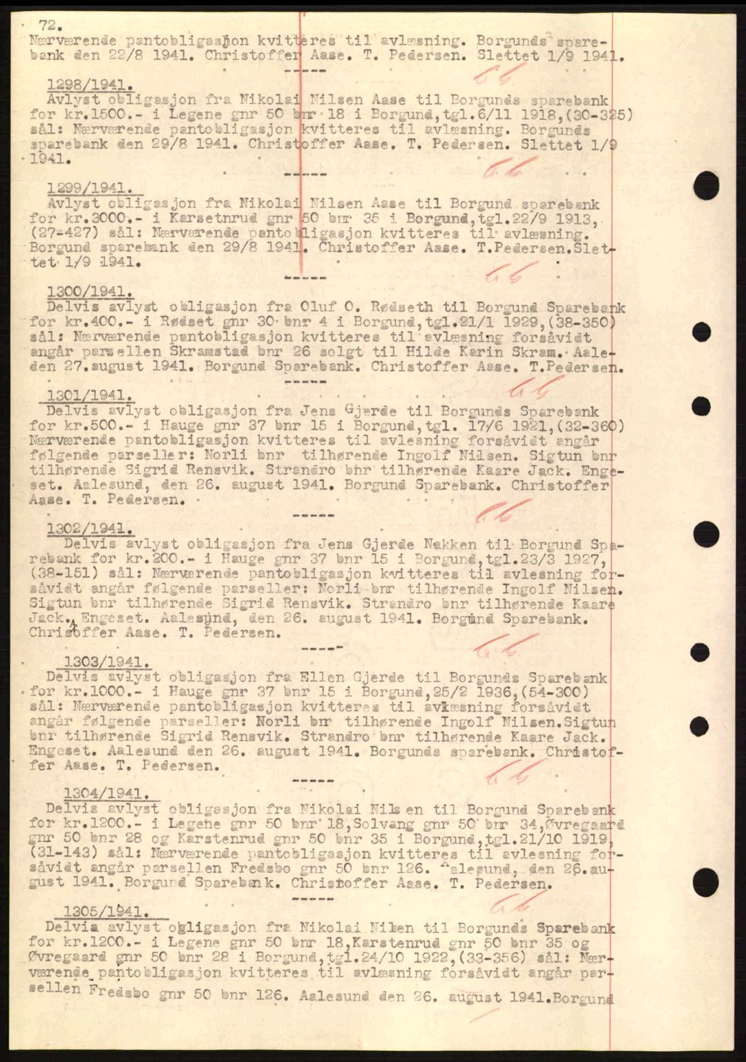 Nordre Sunnmøre sorenskriveri, SAT/A-0006/1/2/2C/2Ca: Mortgage book no. B1-6, 1938-1942, Diary no: : 1298/1941