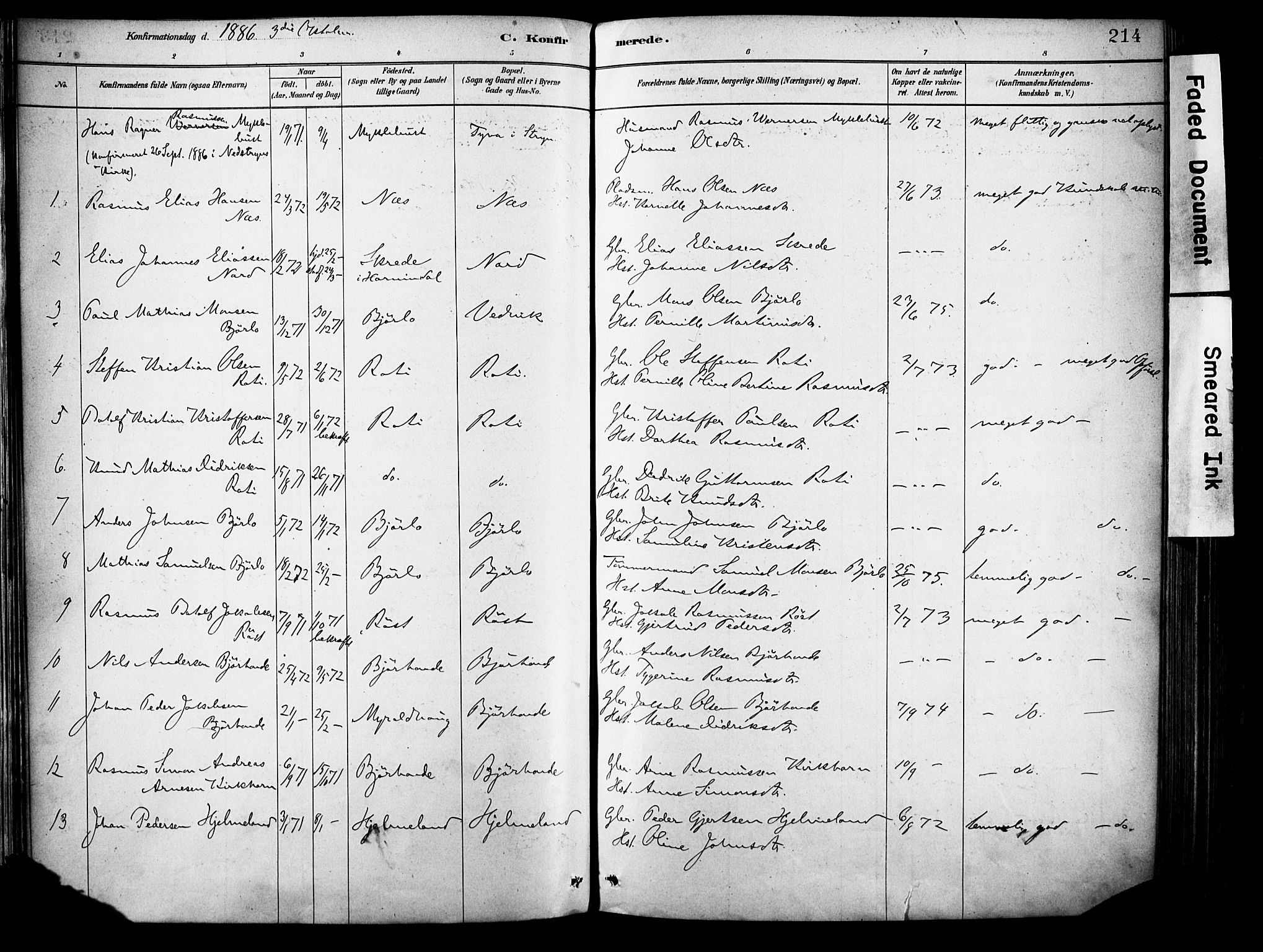 Eid sokneprestembete, SAB/A-82301/H/Haa/Haab/L0001: Parish register (official) no. B 1, 1879-1906, p. 214