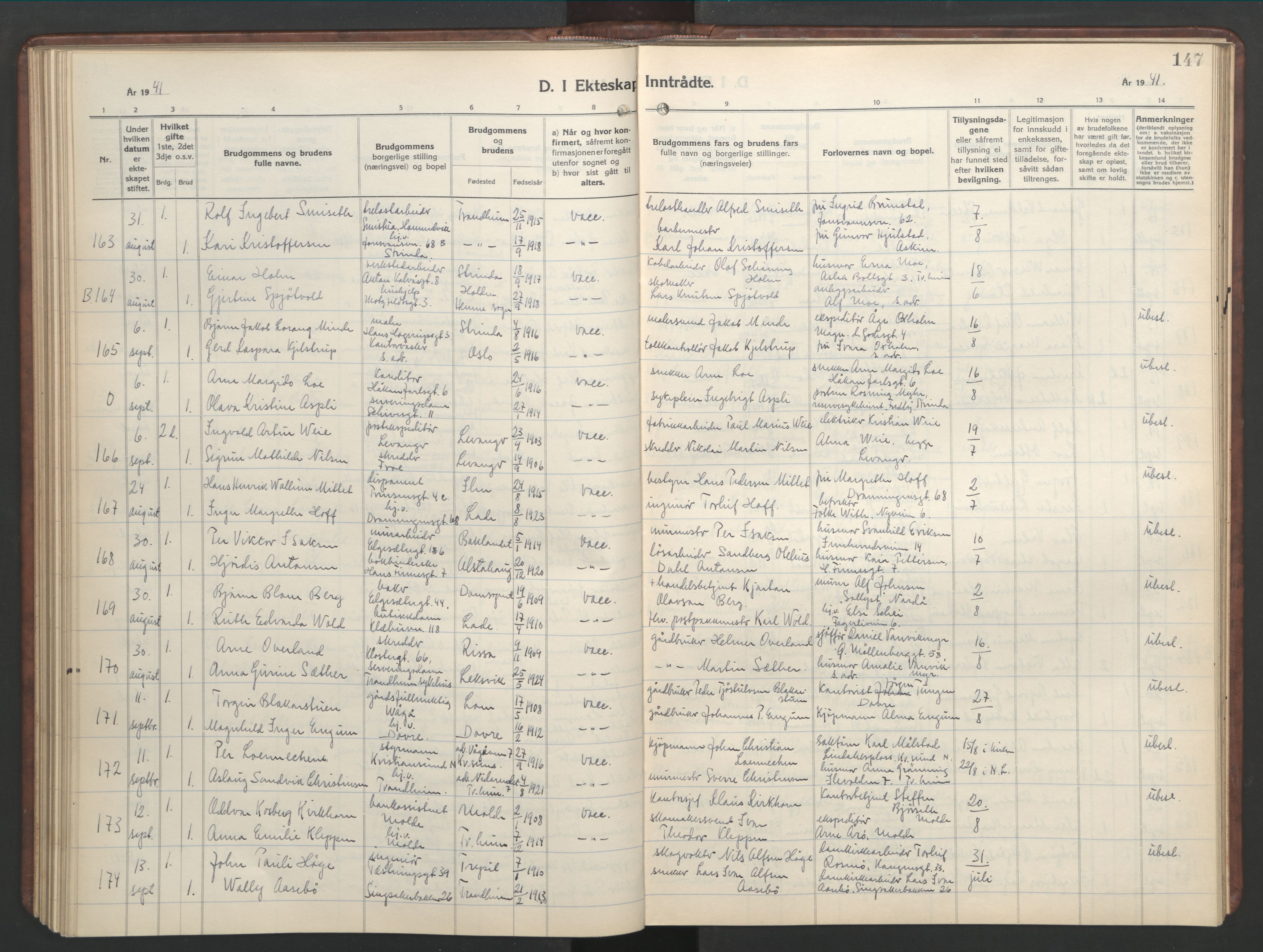 Ministerialprotokoller, klokkerbøker og fødselsregistre - Sør-Trøndelag, AV/SAT-A-1456/601/L0101: Parish register (copy) no. 601C19, 1935-1946, p. 147