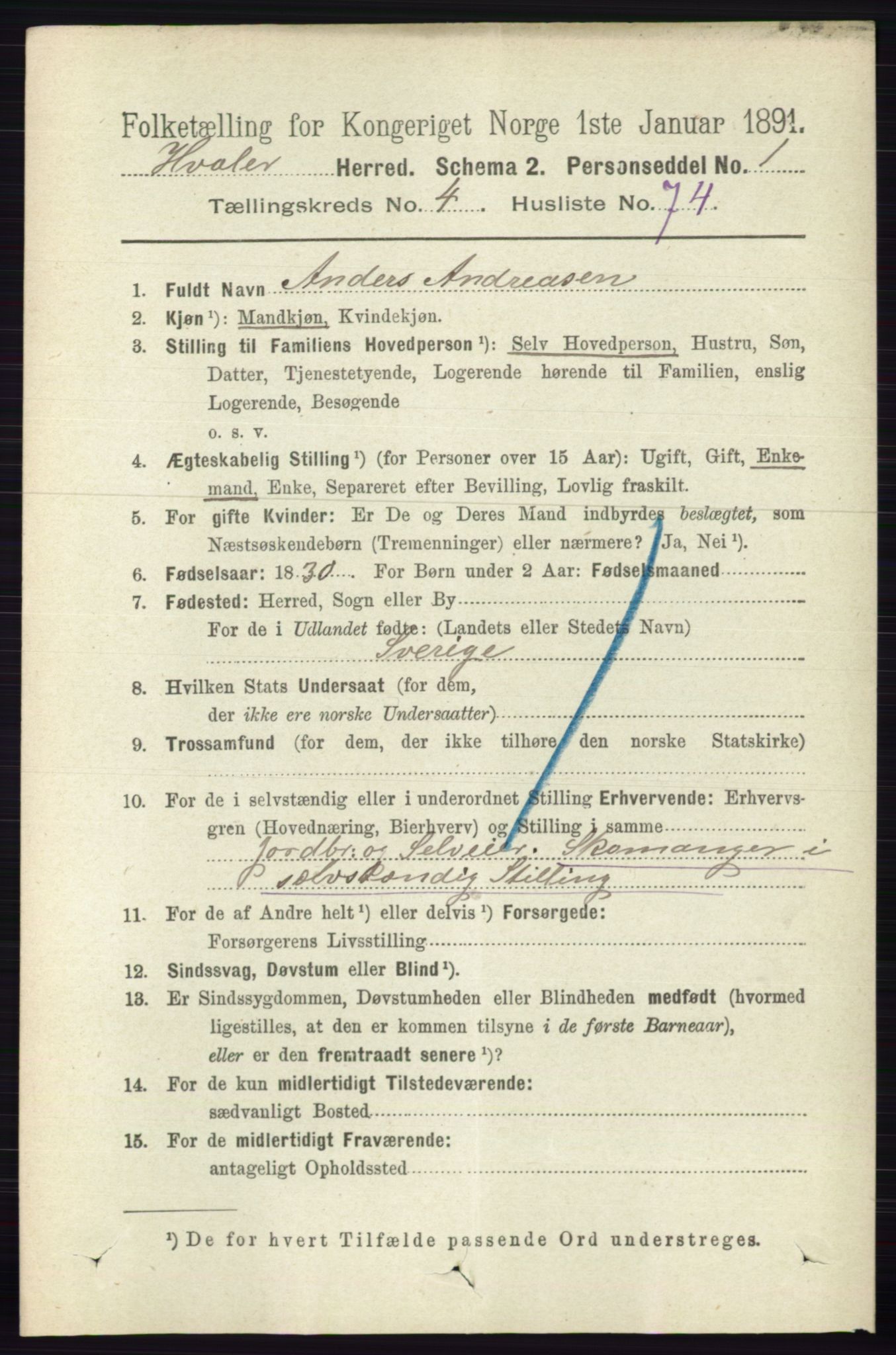 RA, 1891 census for 0111 Hvaler, 1891, p. 3033