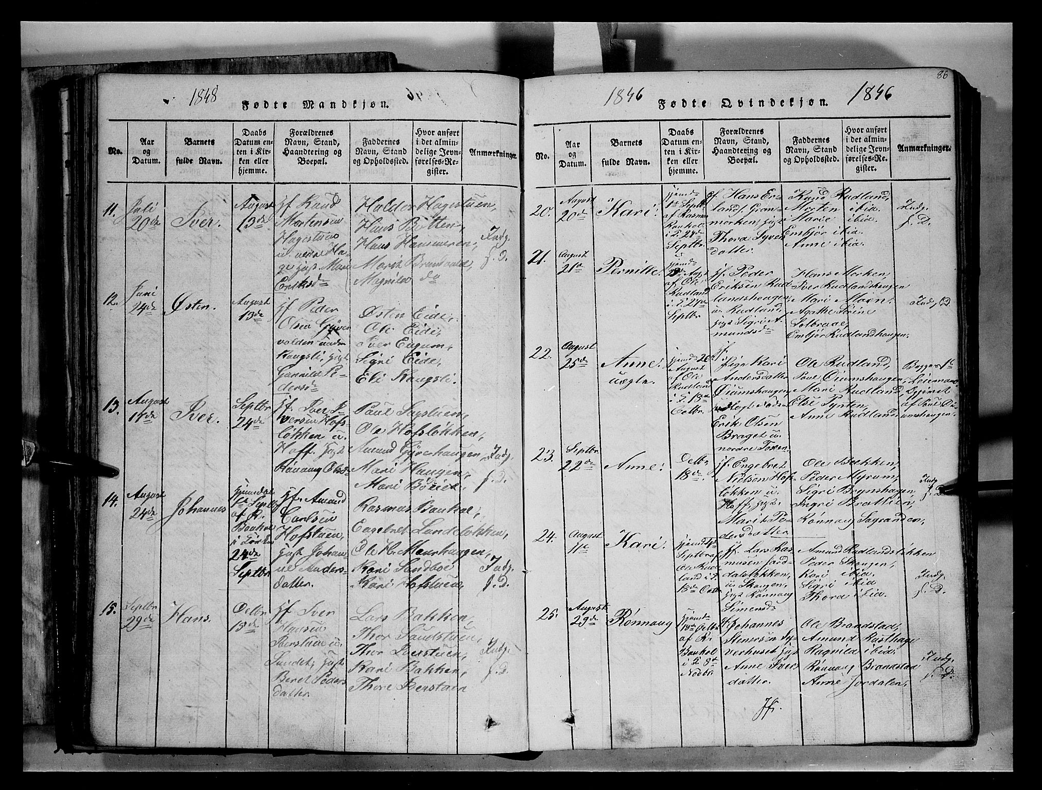 Fron prestekontor, SAH/PREST-078/H/Ha/Hab/L0004: Parish register (copy) no. 4, 1816-1850, p. 86