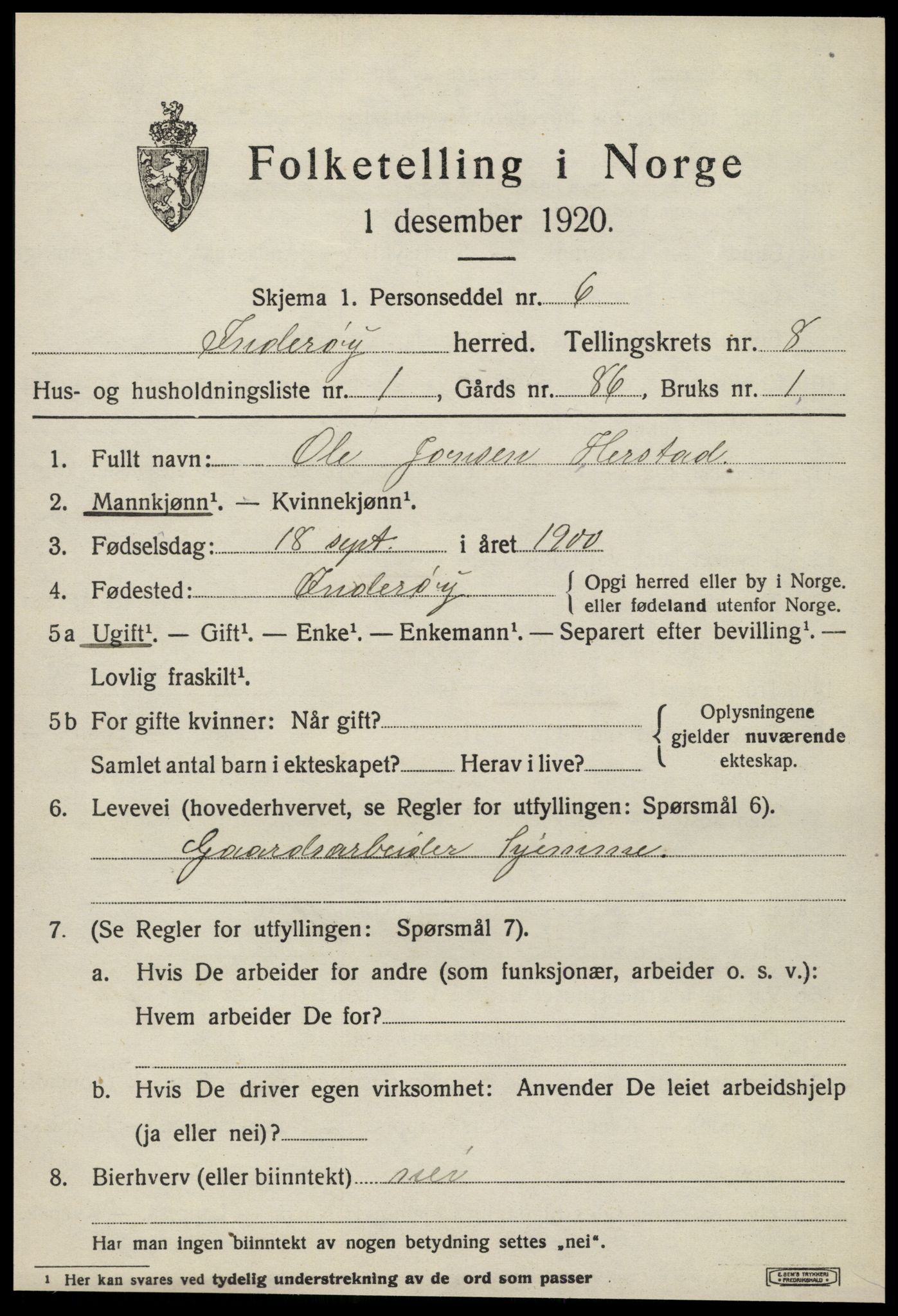 SAT, 1920 census for Inderøy, 1920, p. 5613