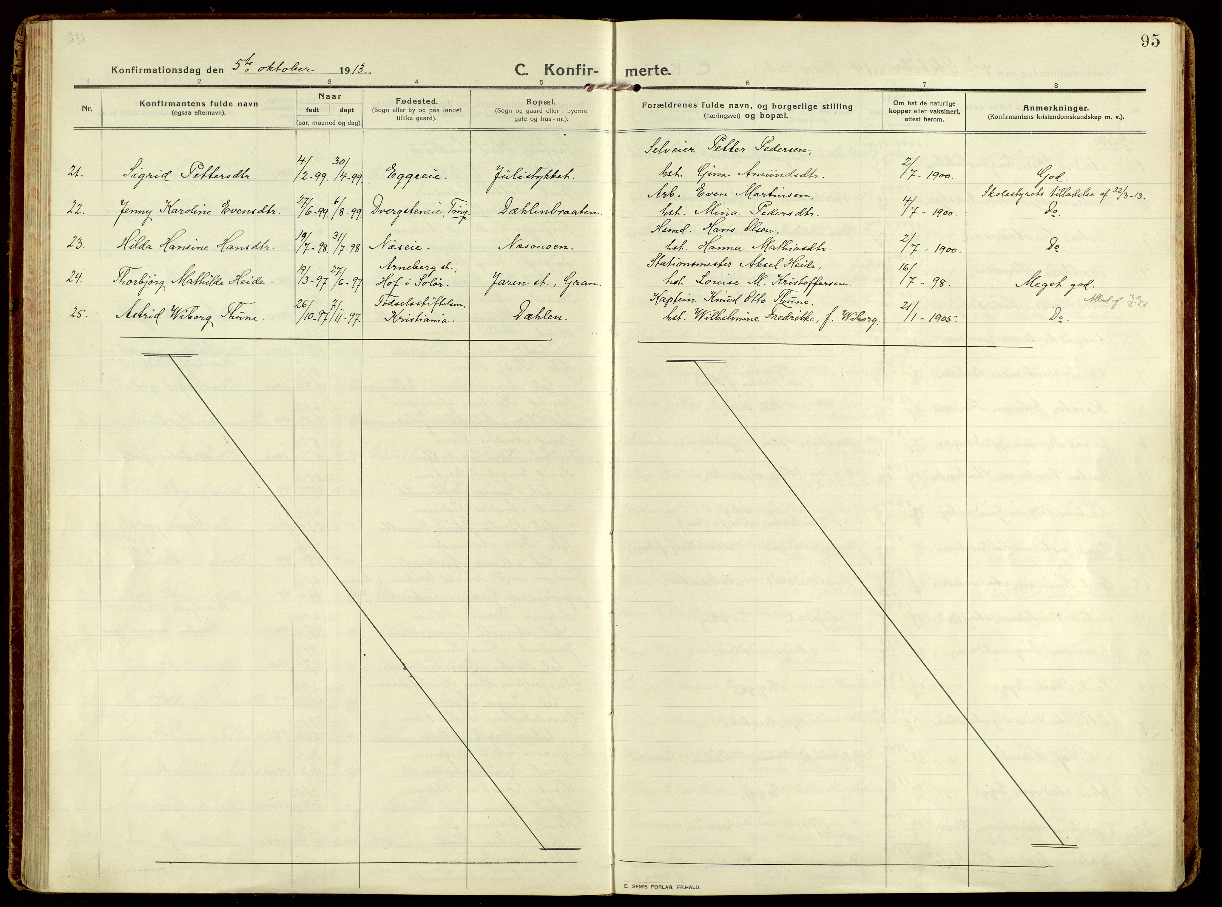 Brandbu prestekontor, AV/SAH-PREST-114/H/Ha/Haa/L0004: Parish register (official) no. 4, 1913-1923, p. 95