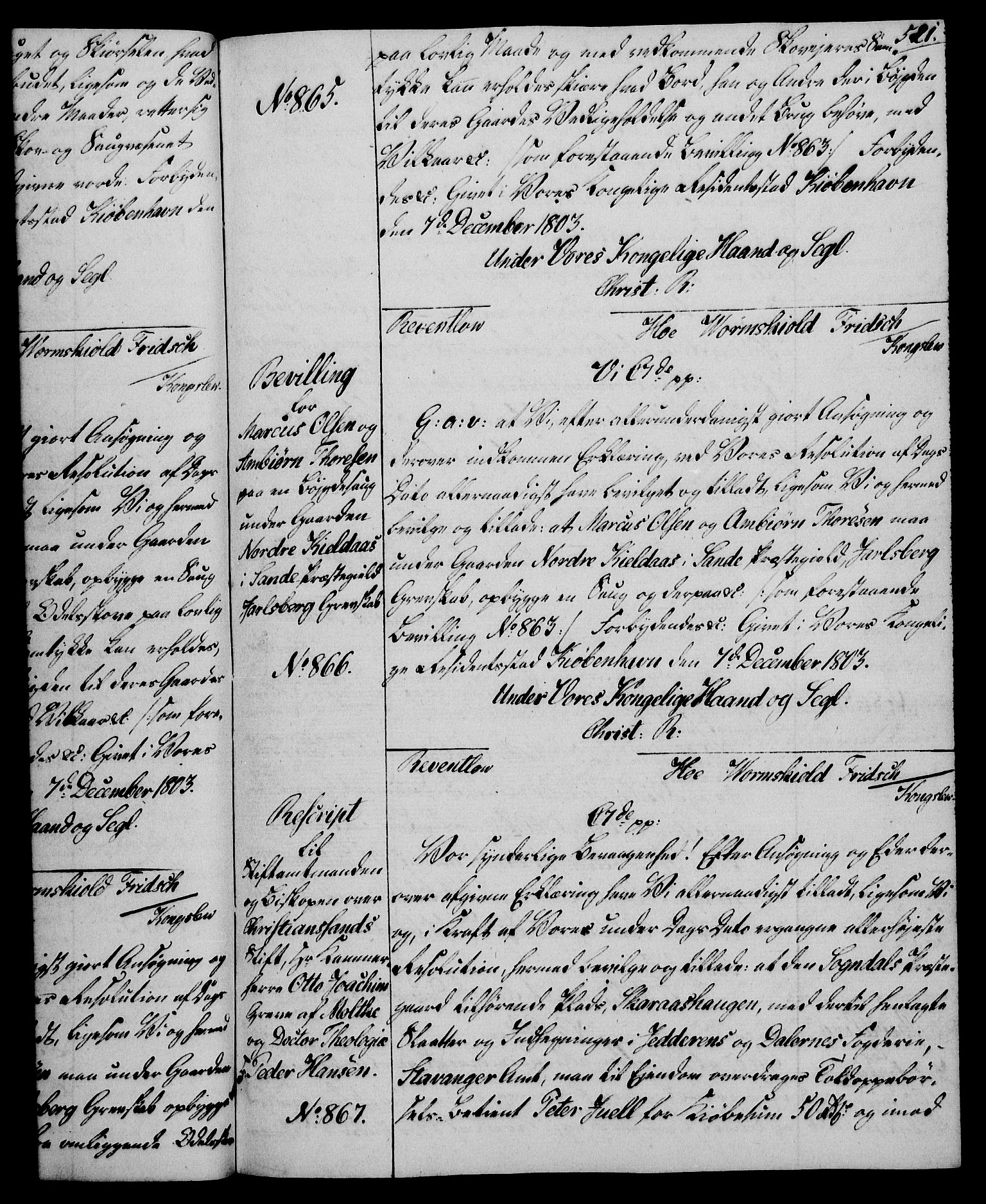 Rentekammeret, Kammerkanselliet, AV/RA-EA-3111/G/Gg/Gga/L0017: Norsk ekspedisjonsprotokoll med register (merket RK 53.17), 1801-1803, p. 521