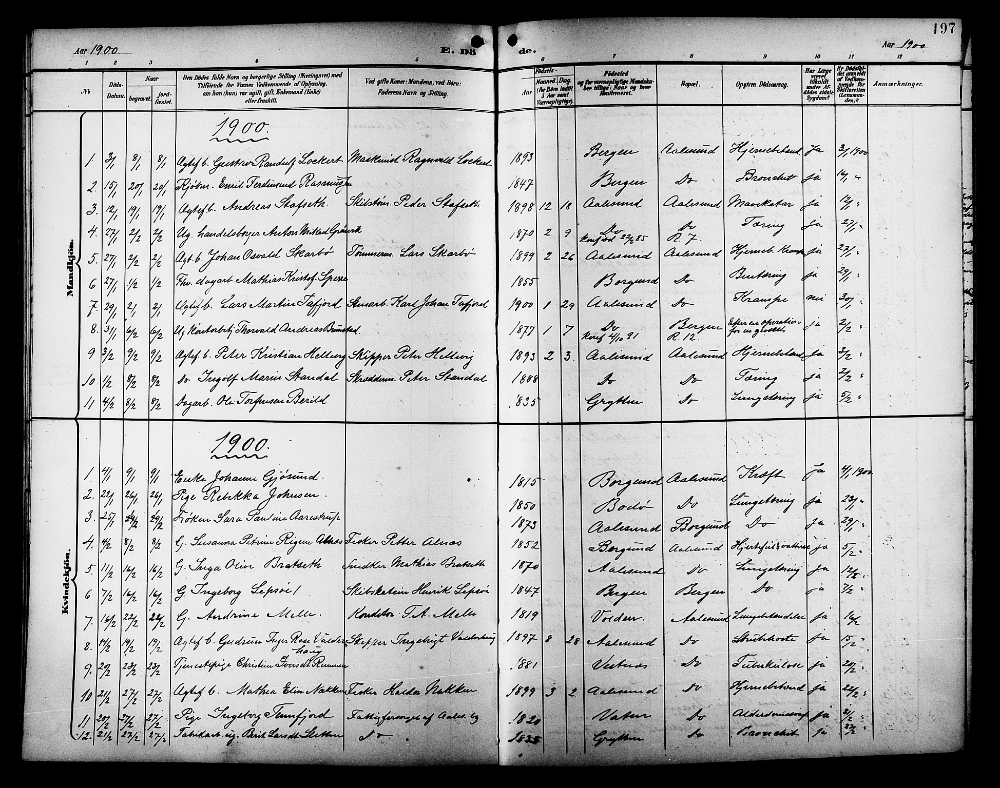 Ministerialprotokoller, klokkerbøker og fødselsregistre - Møre og Romsdal, SAT/A-1454/529/L0469: Parish register (copy) no. 529C06, 1898-1906, p. 197