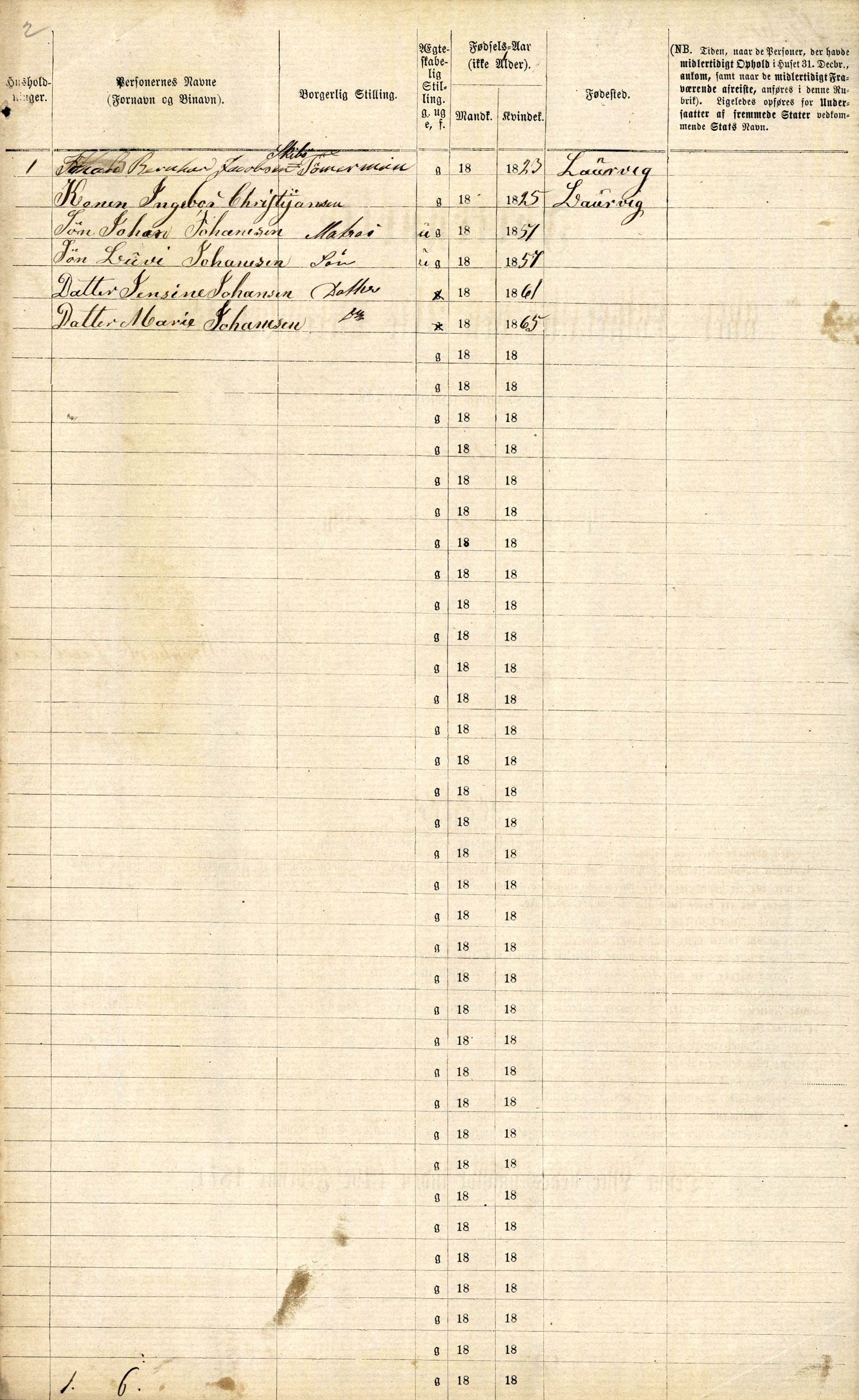 RA, 1870 census for 0707 Larvik, 1870, p. 1226