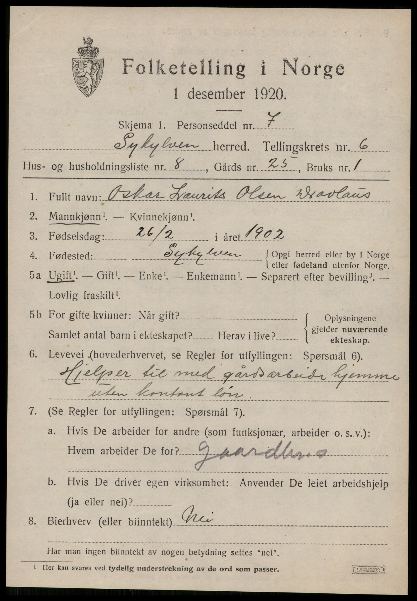 SAT, 1920 census for Sykkylven, 1920, p. 3731