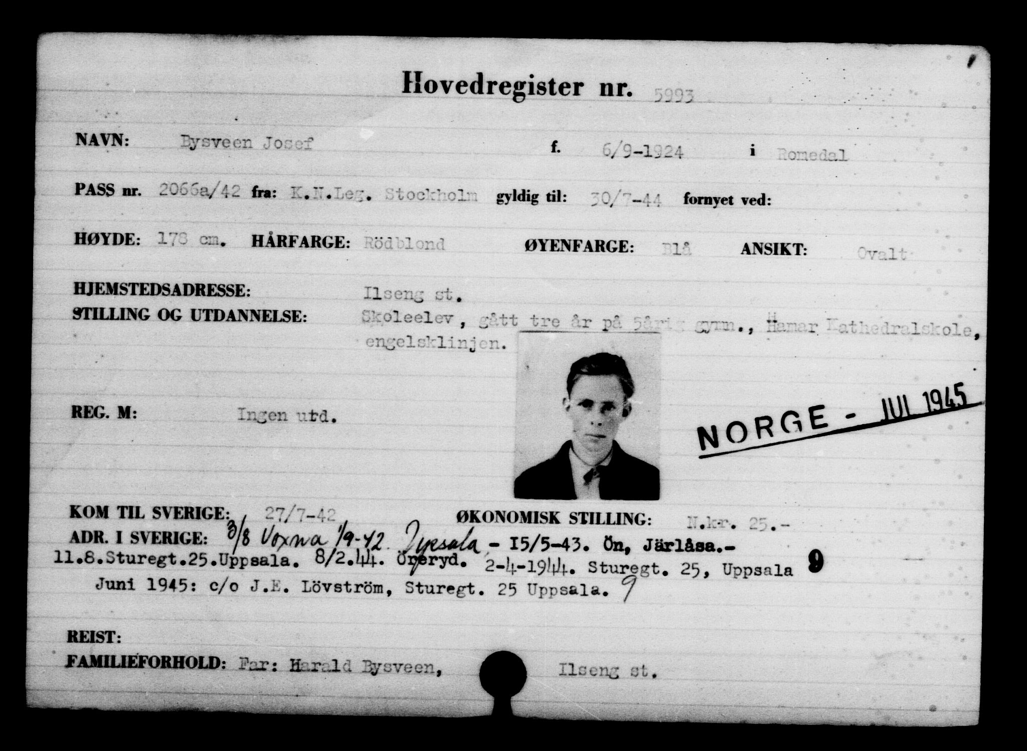 Utenriksstasjonene, Legasjonen i Stockholm, Flyktningkontoret, AV/RA-S-6753/V/Va/L0004: Kjesäterkartoteket, flyktninger med registreringsnr. 3496-6610, 1940-1945, p. 2917