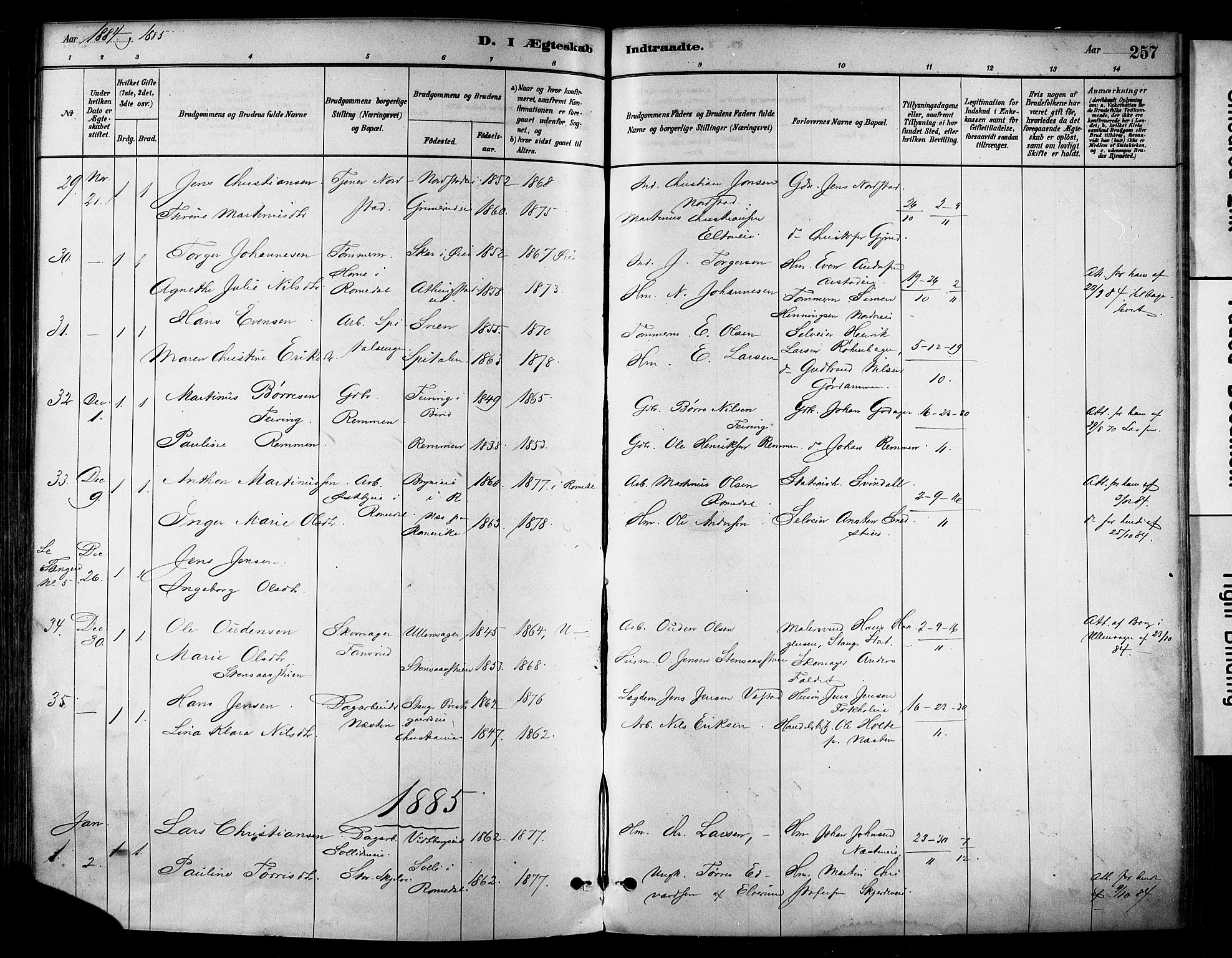 Stange prestekontor, SAH/PREST-002/K/L0017: Parish register (official) no. 17, 1880-1893, p. 257