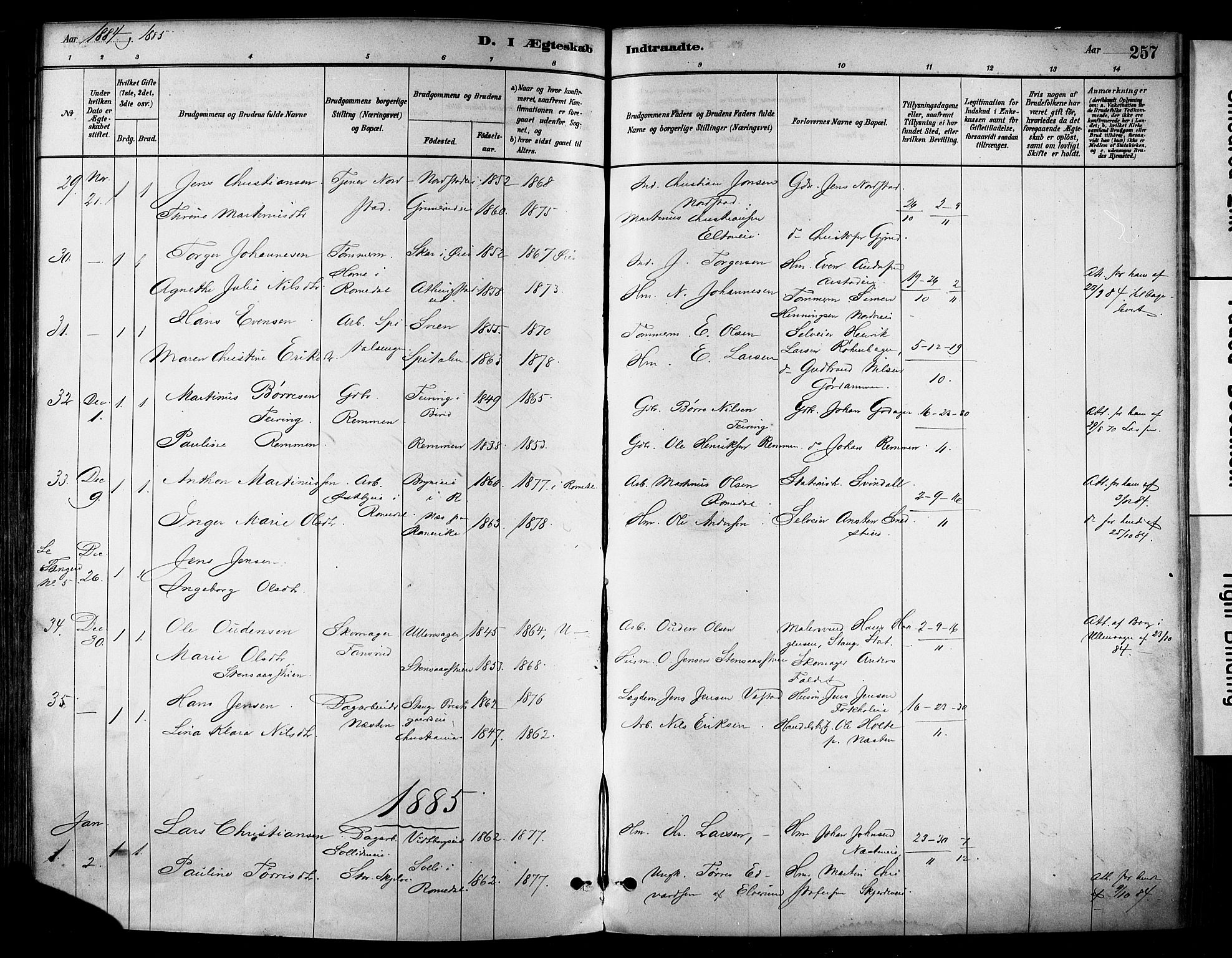 Stange prestekontor, AV/SAH-PREST-002/K/L0017: Parish register (official) no. 17, 1880-1893, p. 257