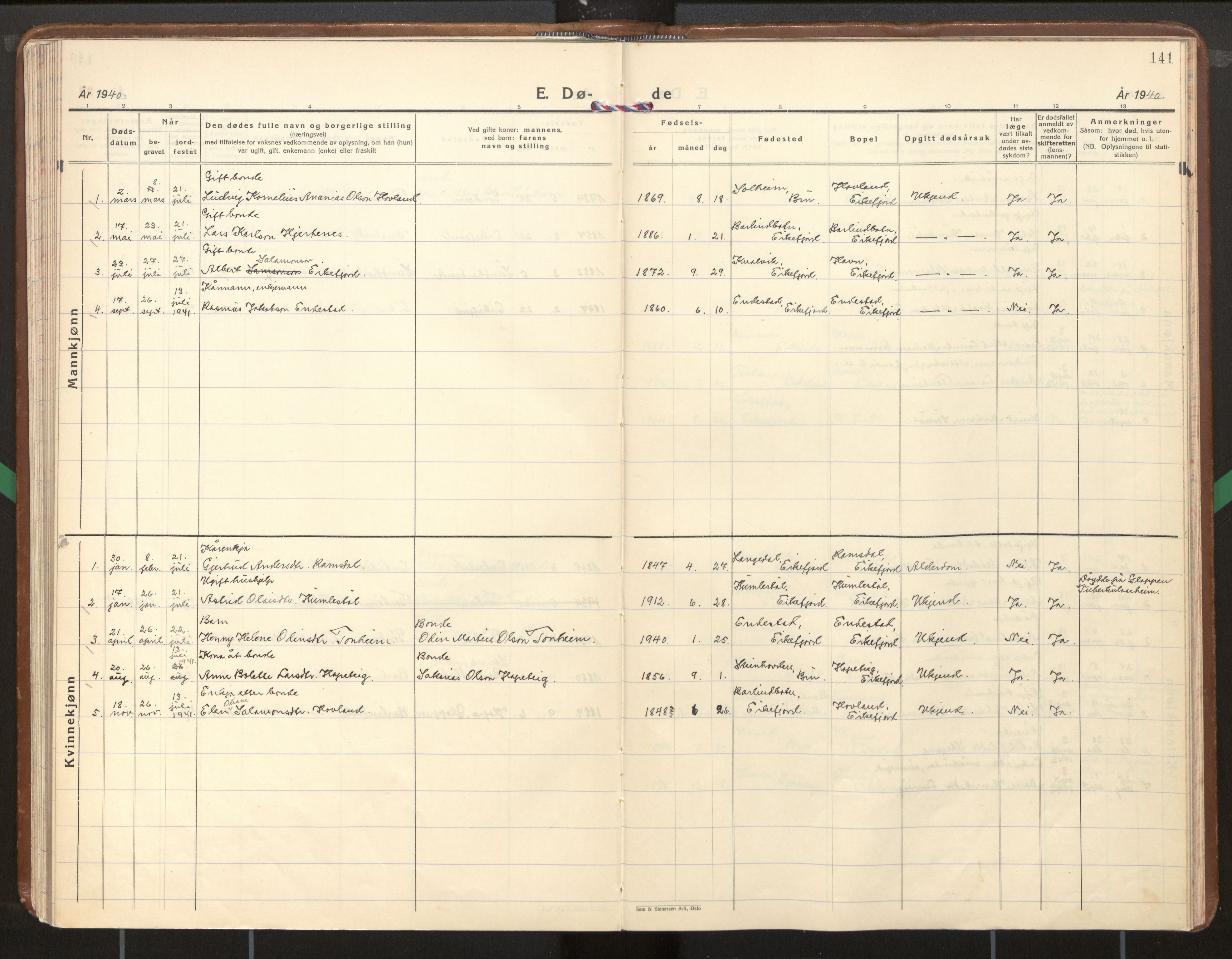 Kinn sokneprestembete, AV/SAB-A-80801/H/Haa/Haae/L0003: Parish register (official) no. E 3, 1937-1955, p. 141