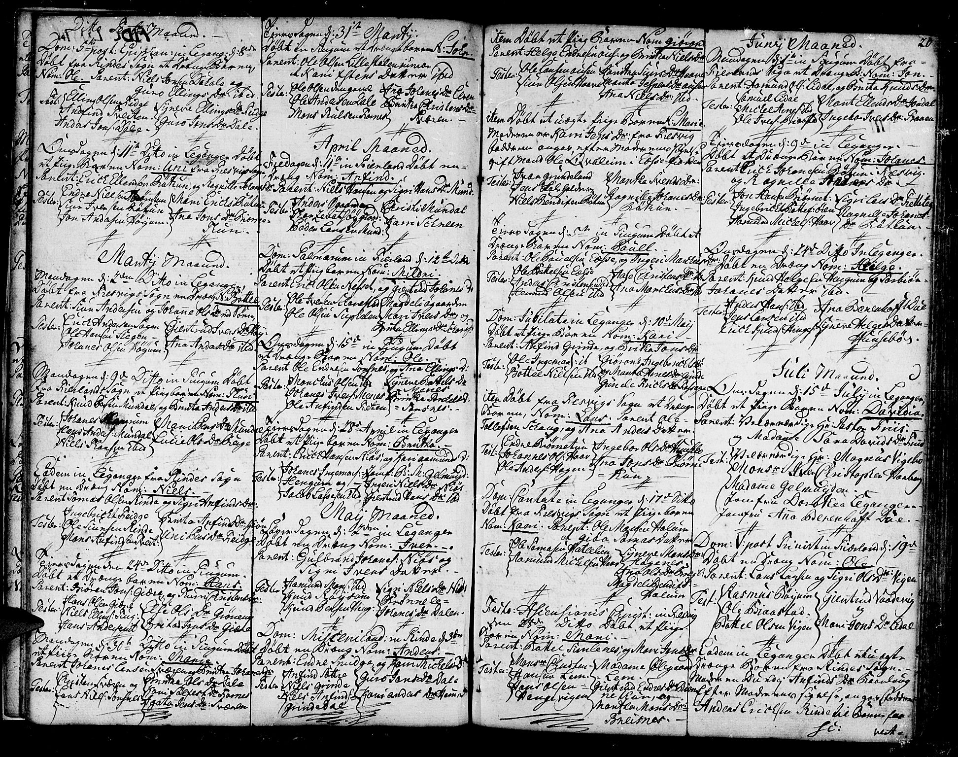 Leikanger sokneprestembete, AV/SAB-A-81001/H/Haa/Haaa/L0004: Parish register (official) no. A 4, 1770-1791, p. 20