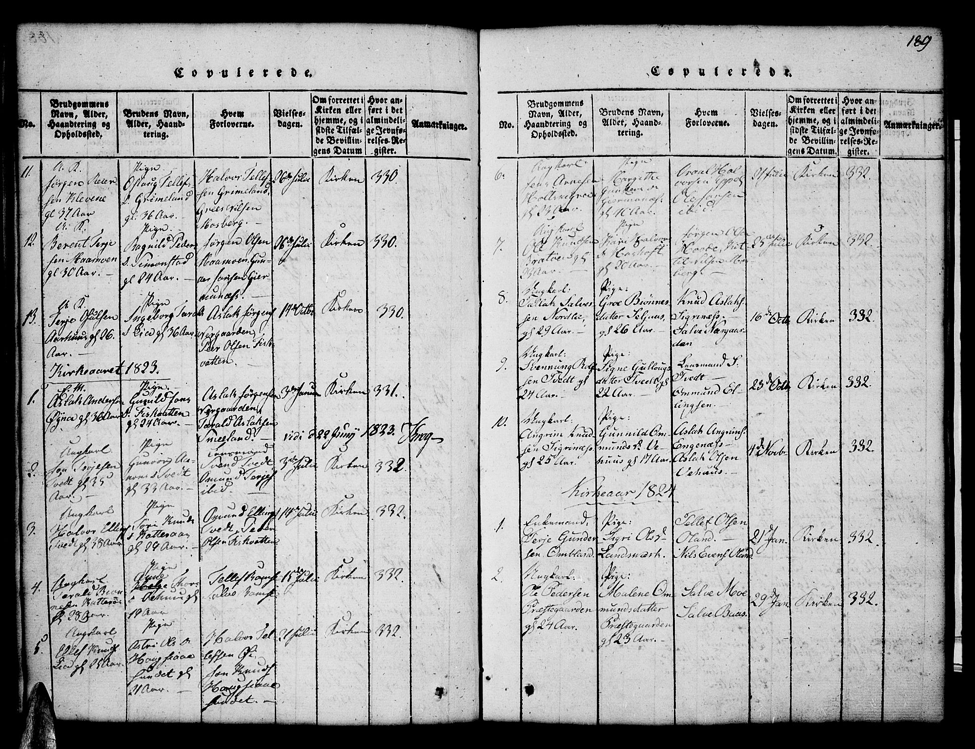 Åmli sokneprestkontor, SAK/1111-0050/F/Fb/Fbc/L0001: Parish register (copy) no. B 1, 1816-1867, p. 189