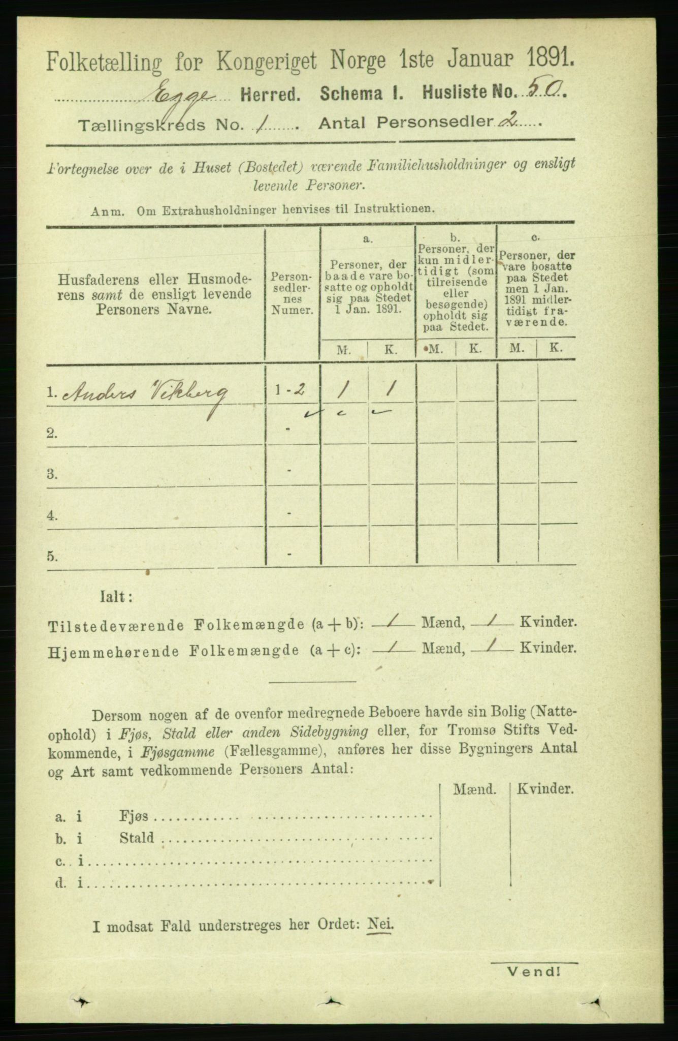 RA, 1891 census for 1733 Egge, 1891, p. 64