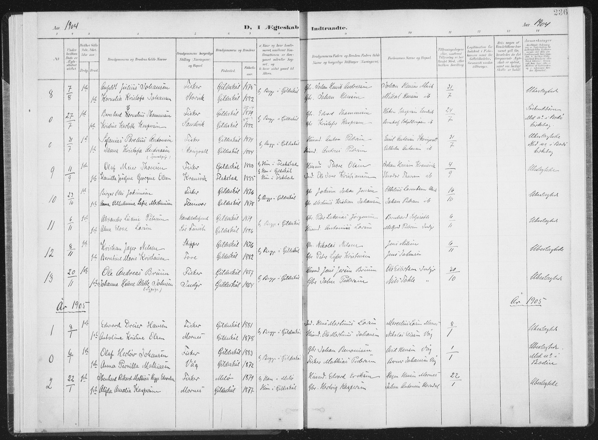 Ministerialprotokoller, klokkerbøker og fødselsregistre - Nordland, SAT/A-1459/805/L0103: Parish register (official) no. 805A08II, 1900-1909, p. 236