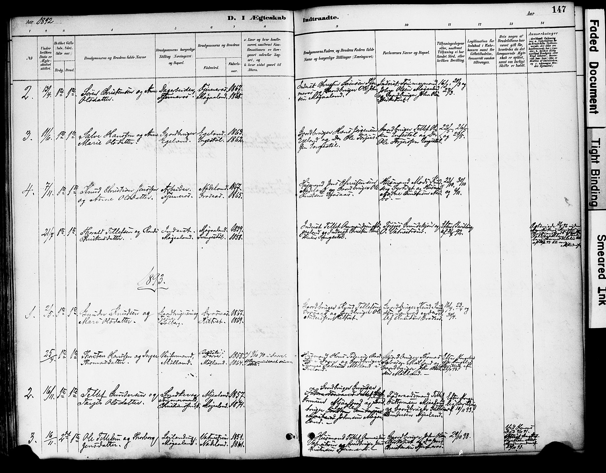 Evje sokneprestkontor, AV/SAK-1111-0008/F/Fa/Fac/L0003: Parish register (official) no. A 3, 1884-1909, p. 147