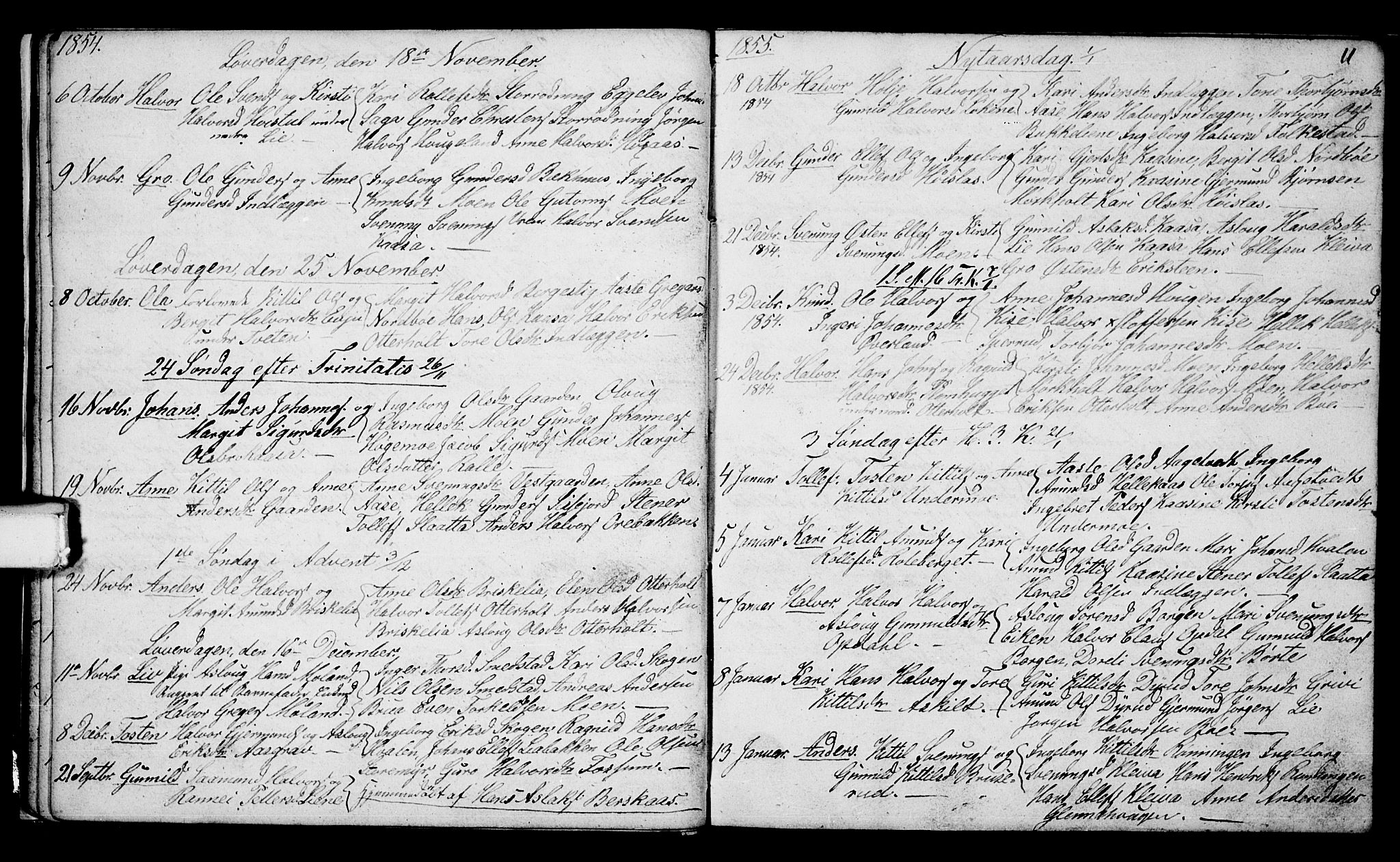 Bø kirkebøker, SAKO/A-257/G/Ga/L0002: Parish register (copy) no. 2, 1853-1866, p. 11