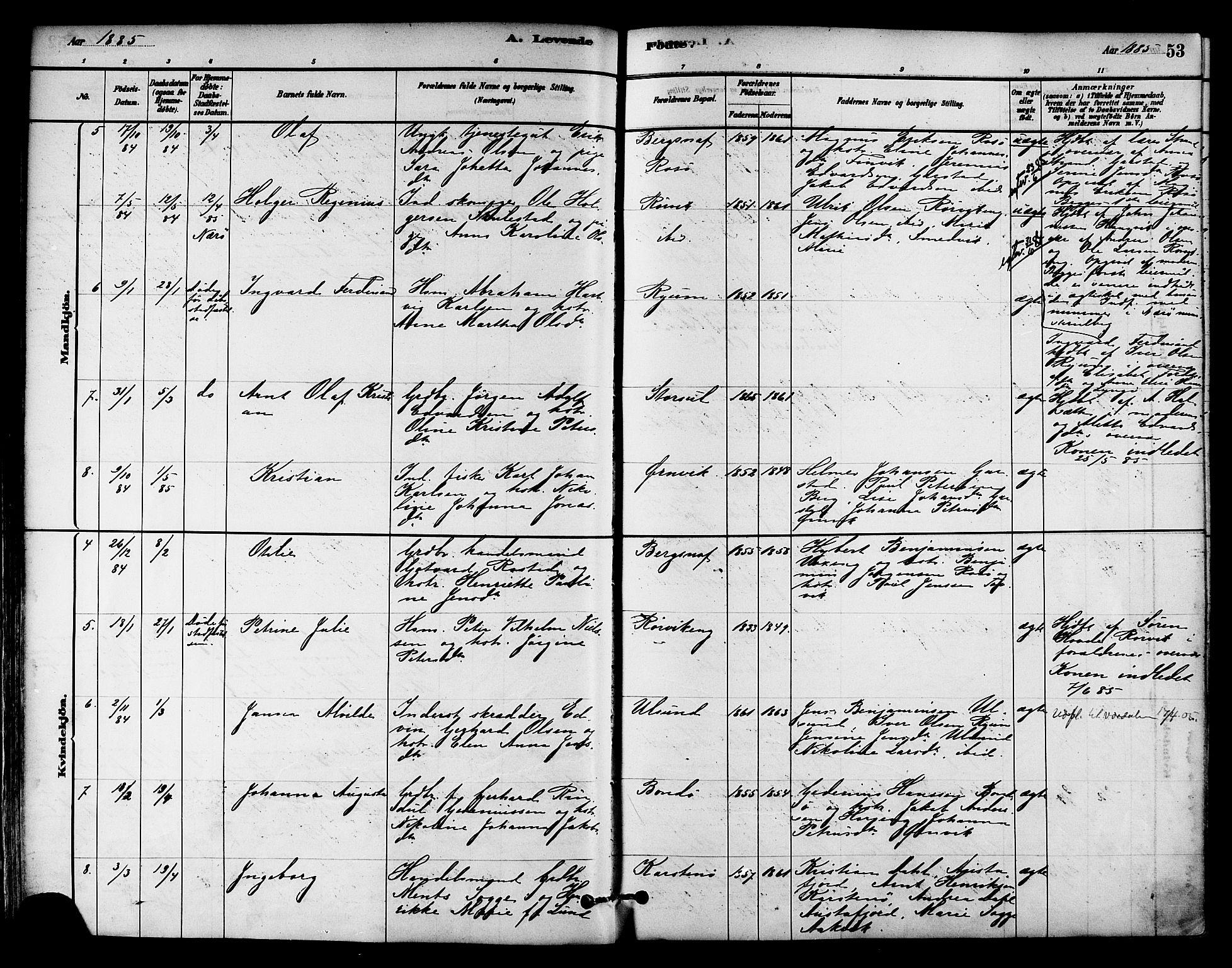 Ministerialprotokoller, klokkerbøker og fødselsregistre - Nord-Trøndelag, AV/SAT-A-1458/786/L0686: Parish register (official) no. 786A02, 1880-1887, p. 53