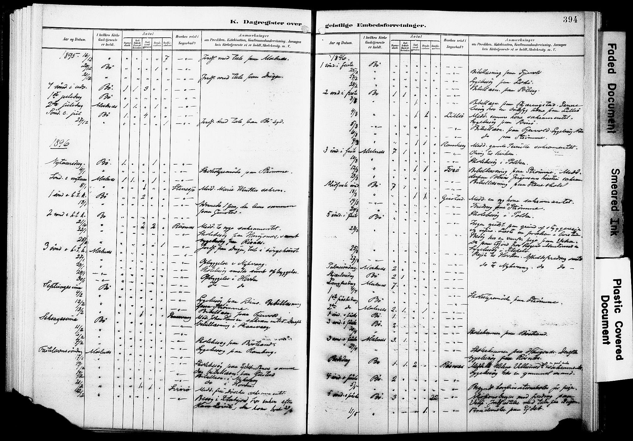 Ministerialprotokoller, klokkerbøker og fødselsregistre - Nordland, AV/SAT-A-1459/891/L1305: Parish register (official) no. 891A10, 1895-1921, p. 394