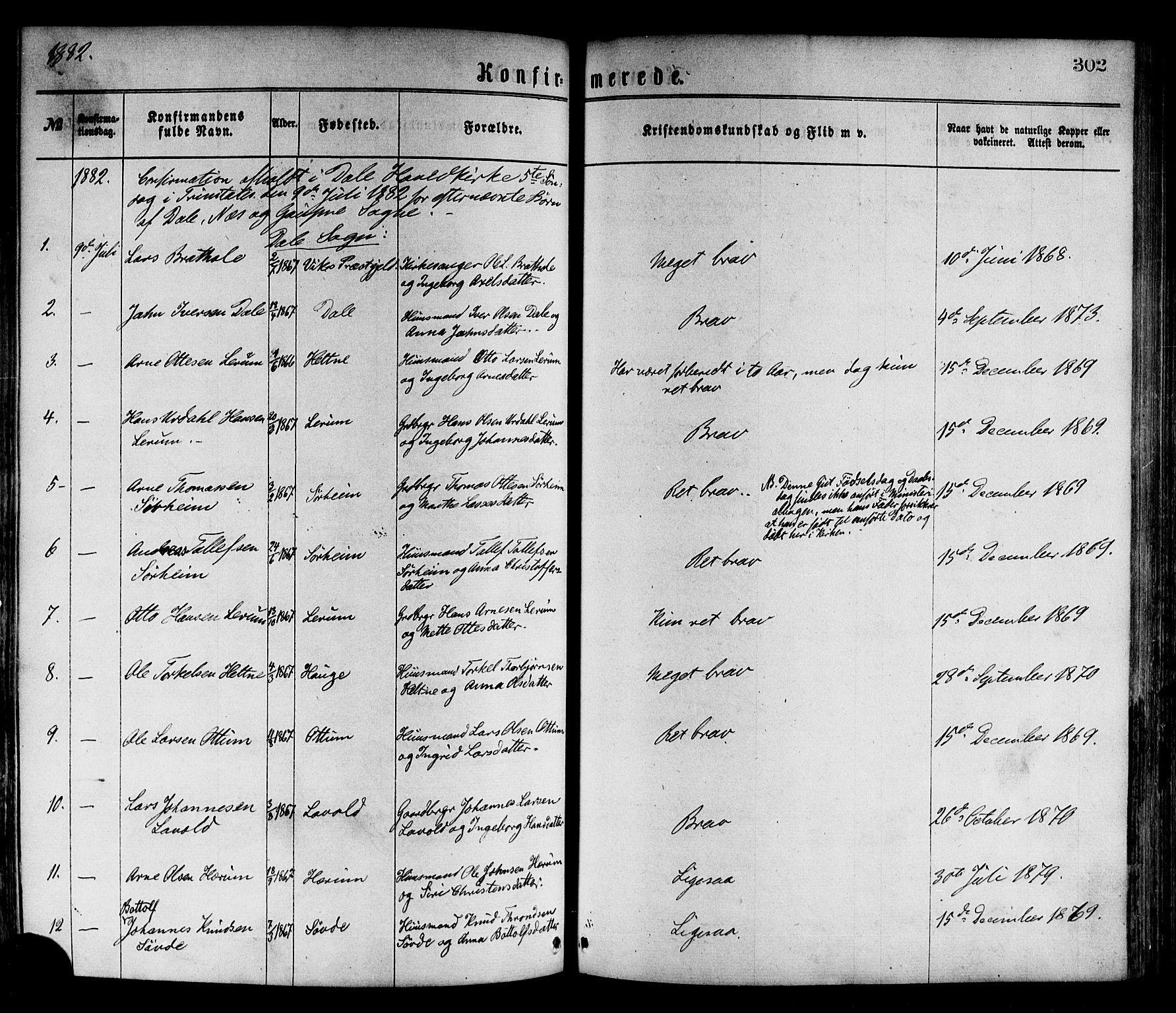 Luster sokneprestembete, SAB/A-81101/H/Haa/Haaa/L0010: Parish register (official) no. A 10, 1871-1886, p. 302