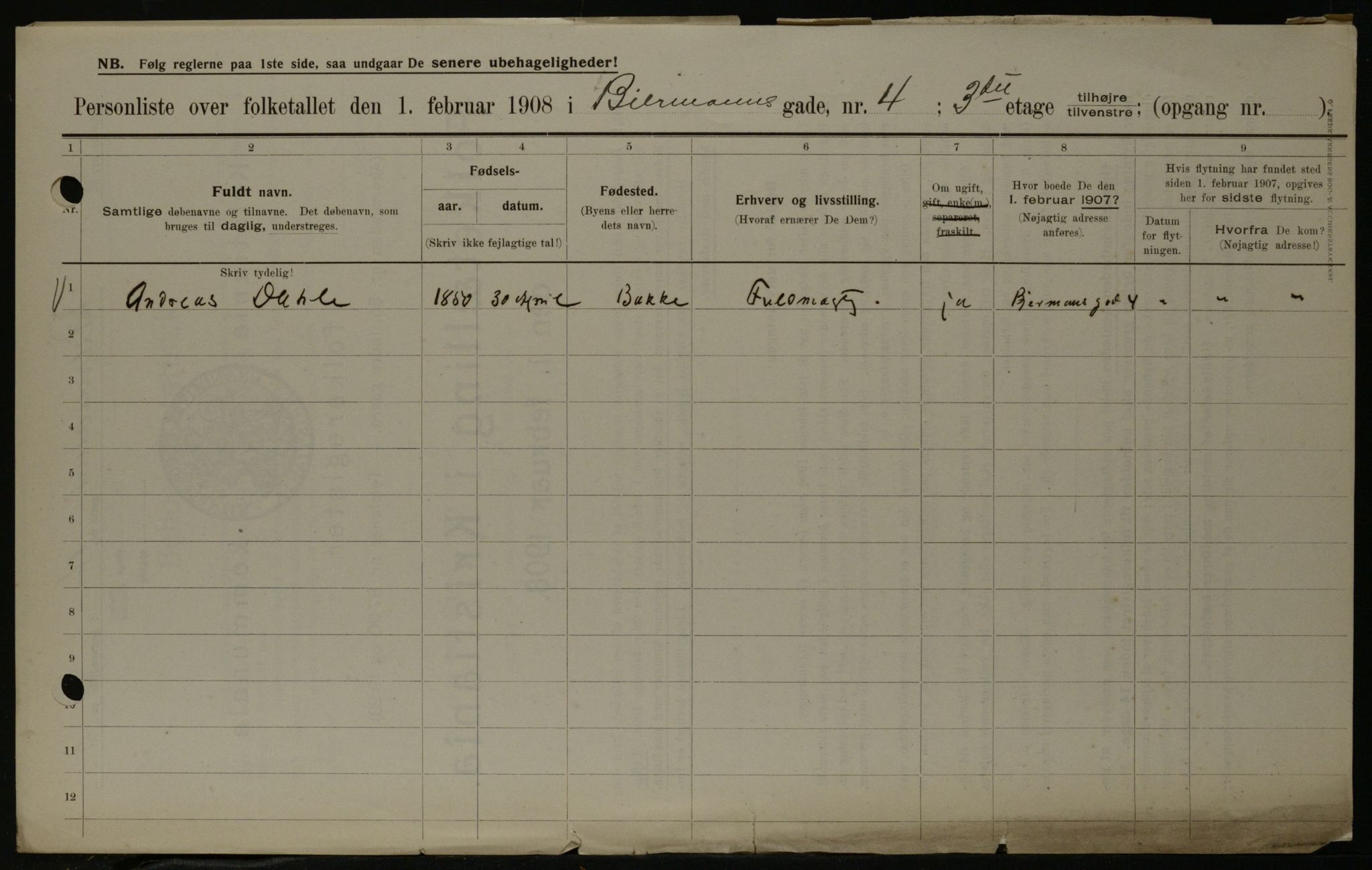 OBA, Municipal Census 1908 for Kristiania, 1908, p. 4742