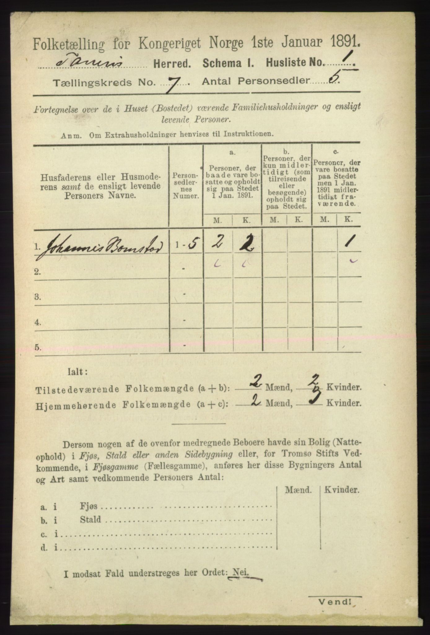 RA, 1891 census for 2025 Tana, 1891, p. 3073