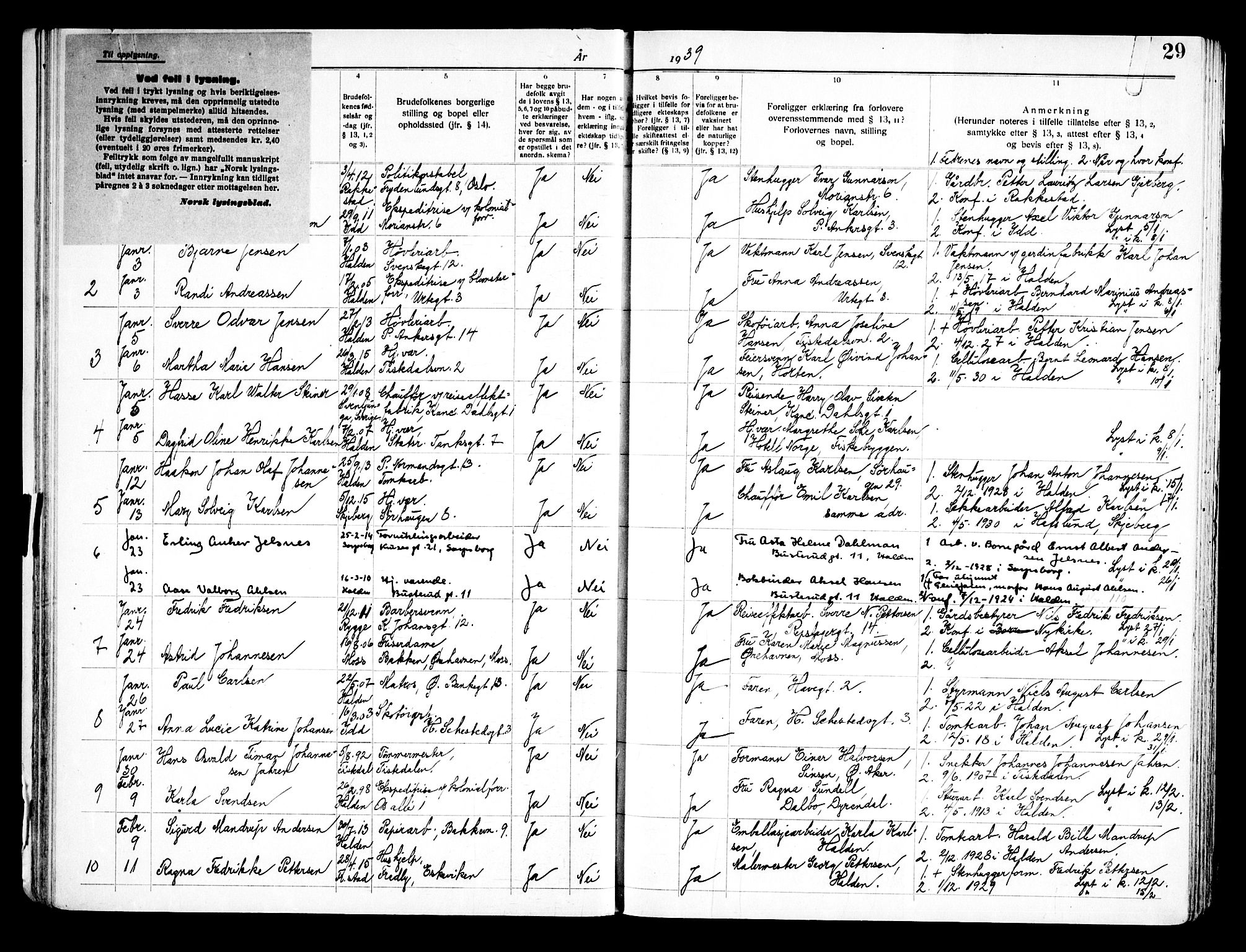 Halden prestekontor Kirkebøker, AV/SAO-A-10909/H/Ha/L0002: Banns register no. I 2, 1935-1949, p. 29